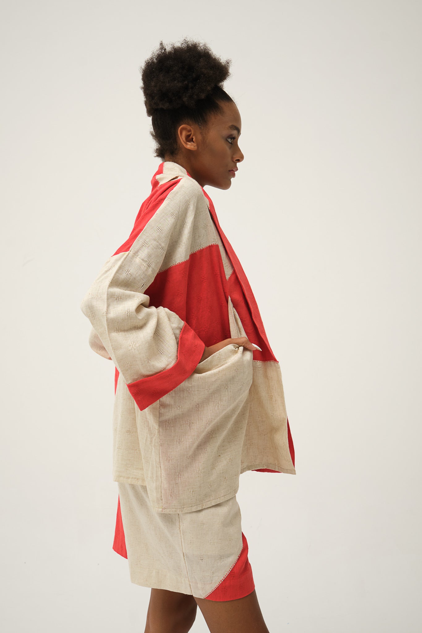 Red Goofy Jacket in handwoven Dobby Cotton by White Canvas - Image 2