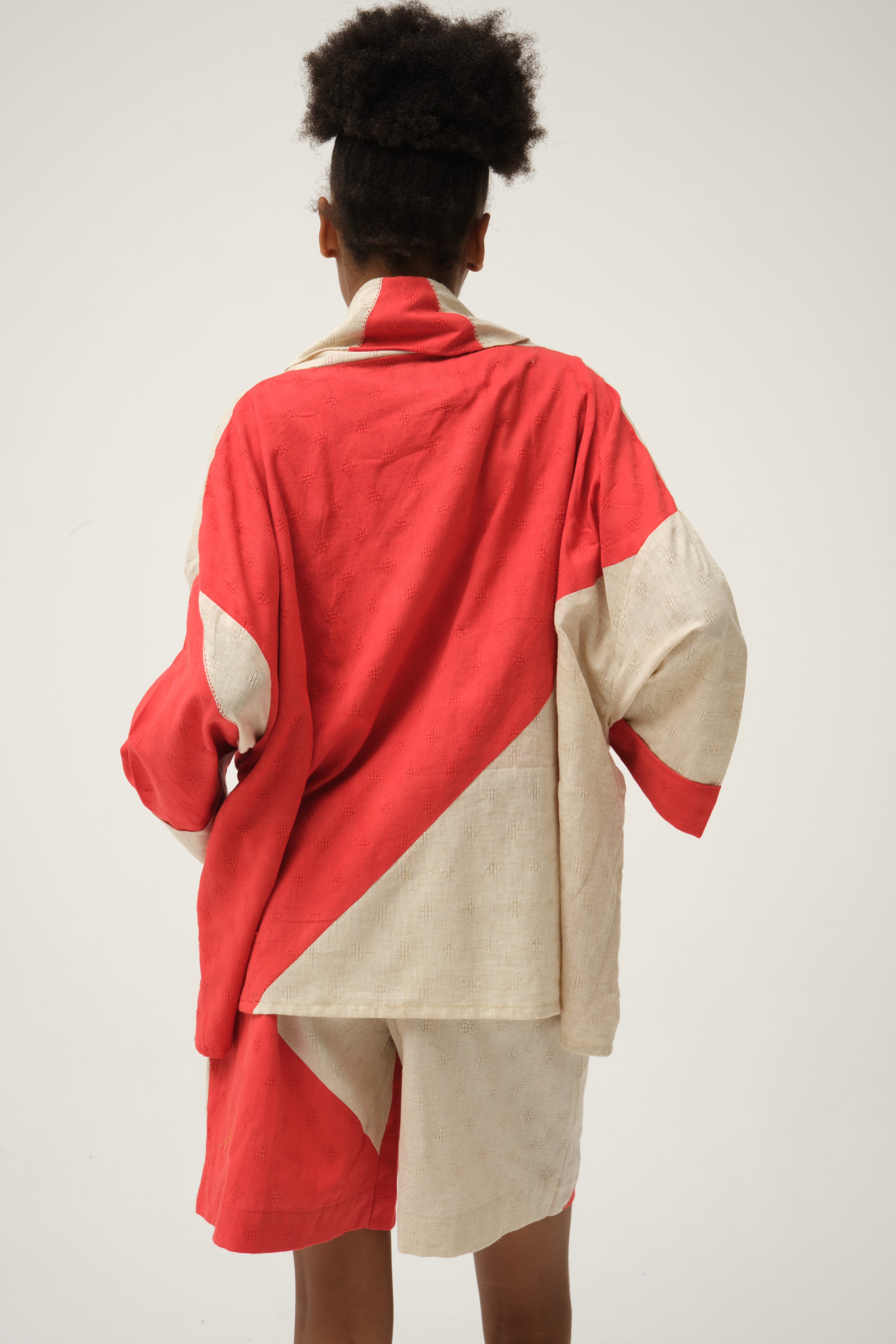 Red Goofy Jacket in handwoven Dobby Cotton by White Canvas - Image 3