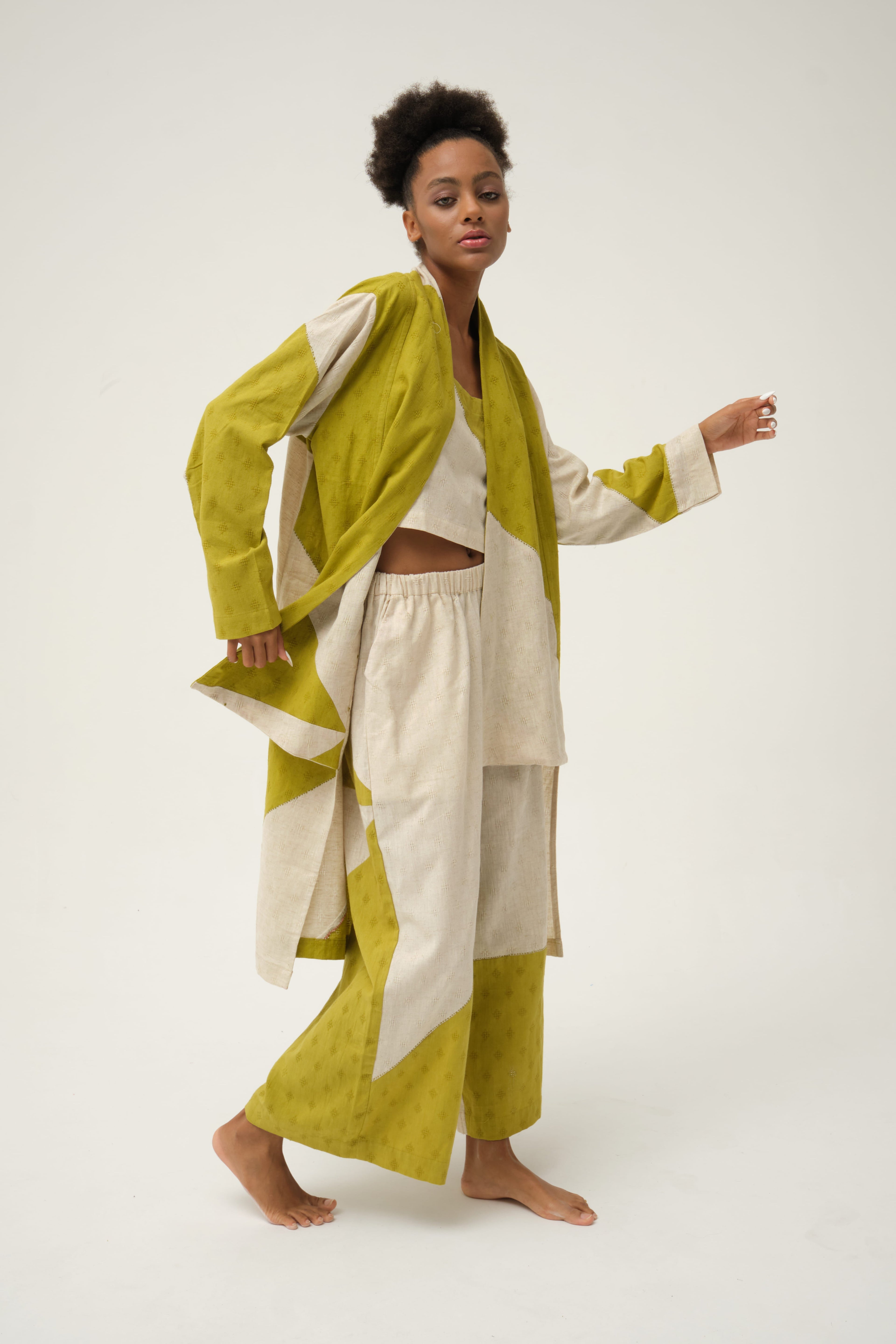 Green Jerry Jacket in handwoven Dobby Cotton by White Canvas - Image 5