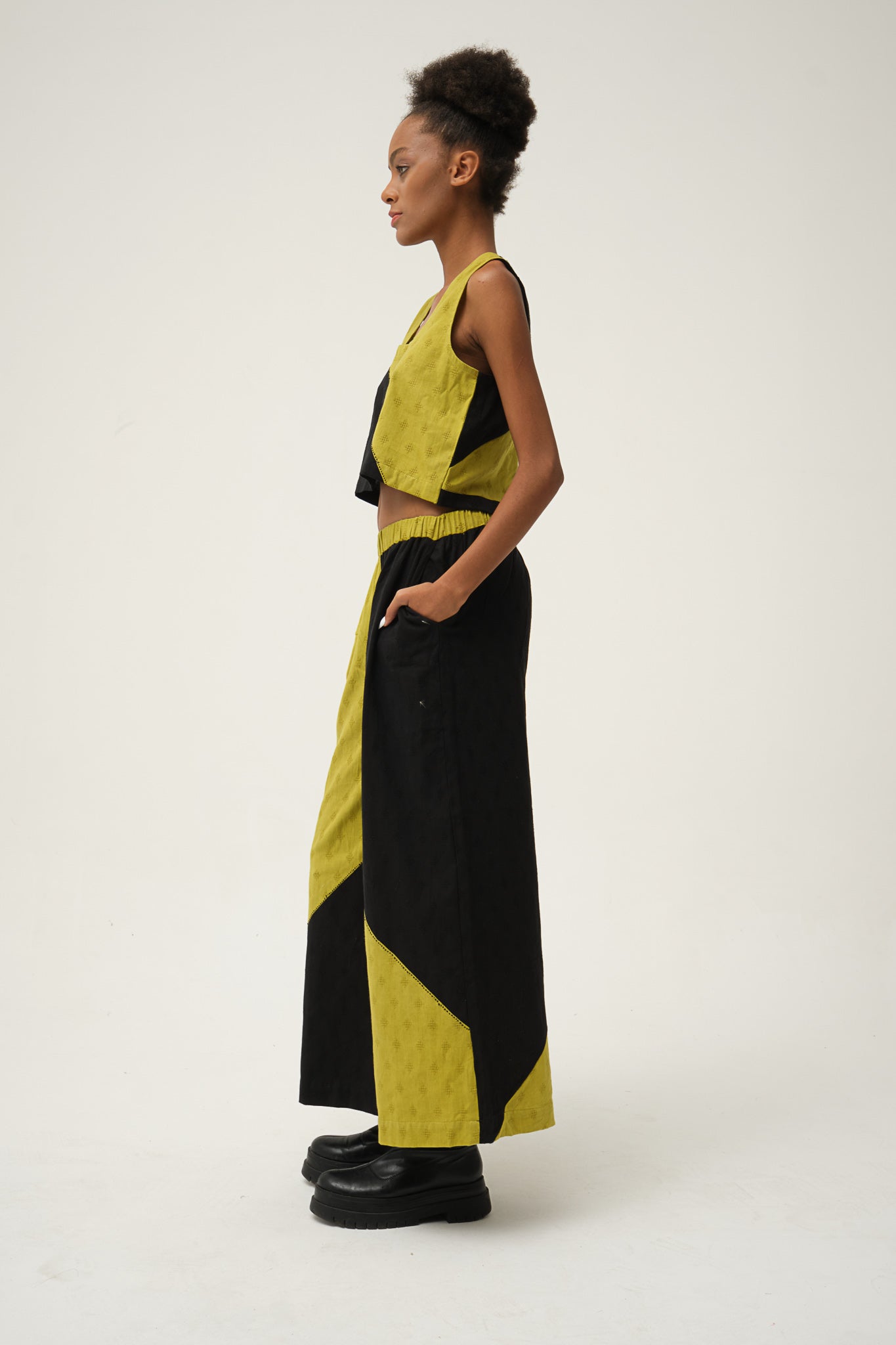 Black Green Jerry Pants in handwoven Dobby Cotton by White Canvas - Image 2