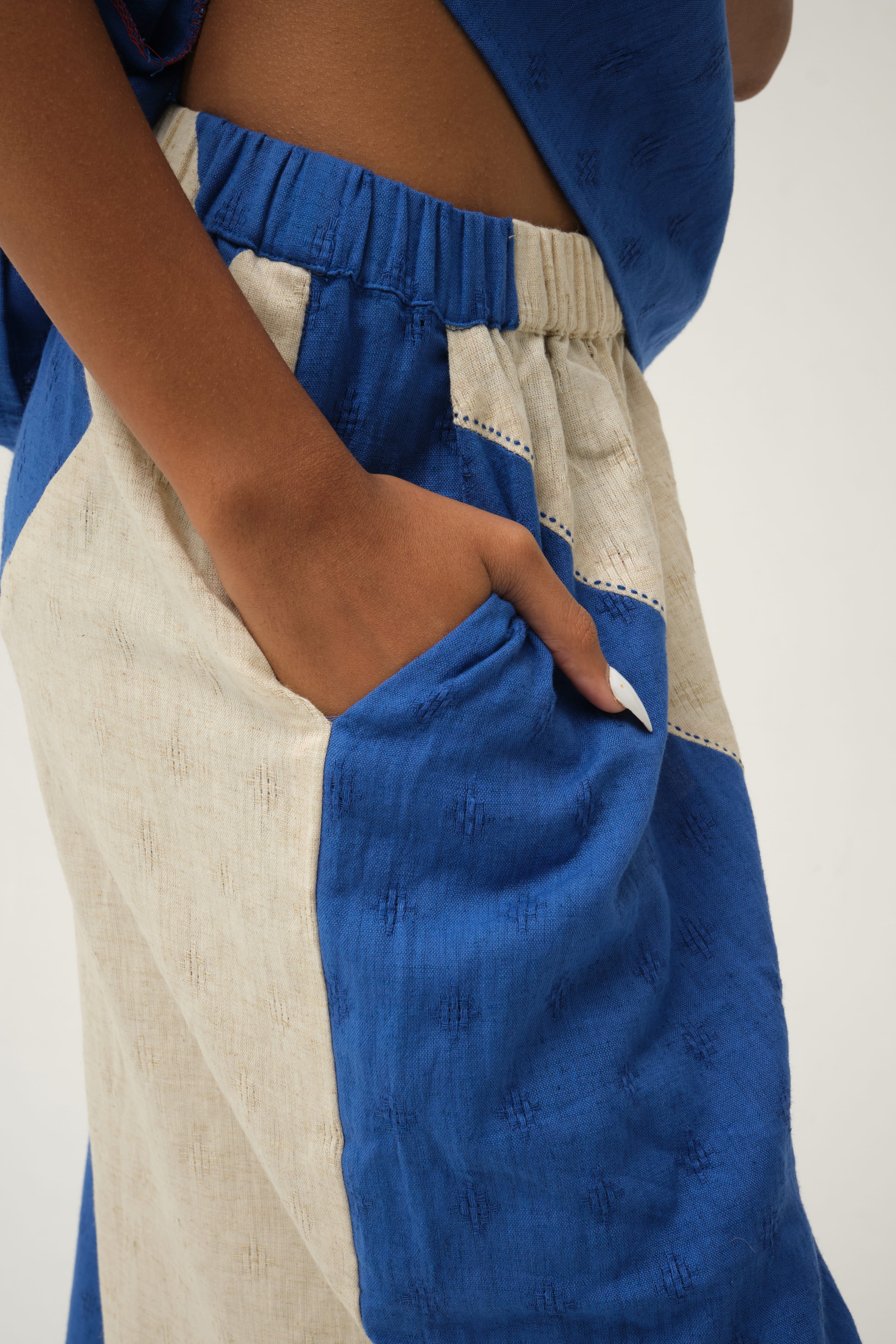 Blue Jerry Pants in handwoven Dobby Cotton by White Canvas - Image 4