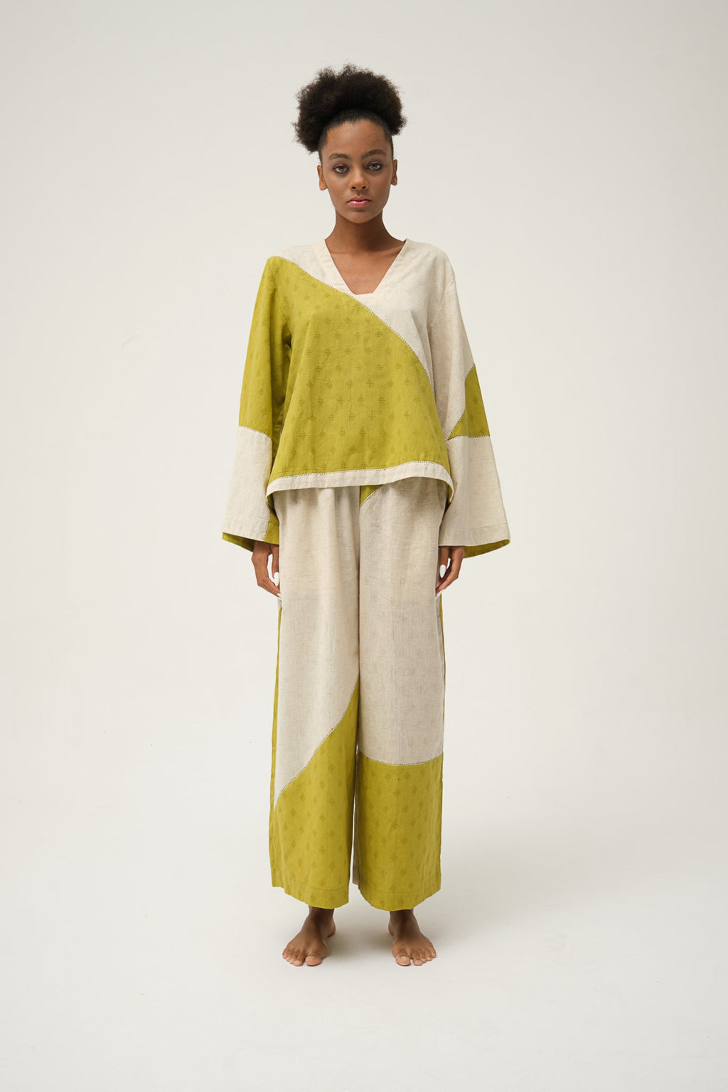 Green Jerry Pants in handwoven Dobby Cotton by White Canvas - Image 1