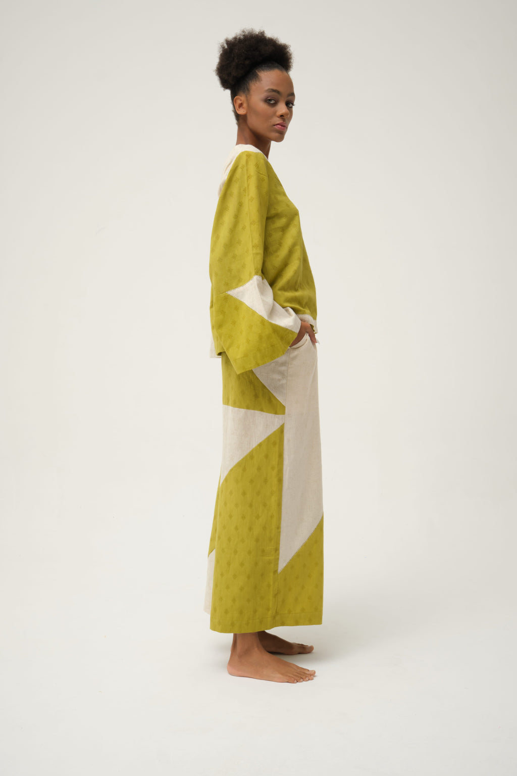 Green Jerry Pants in handwoven Dobby Cotton by White Canvas - Image 2