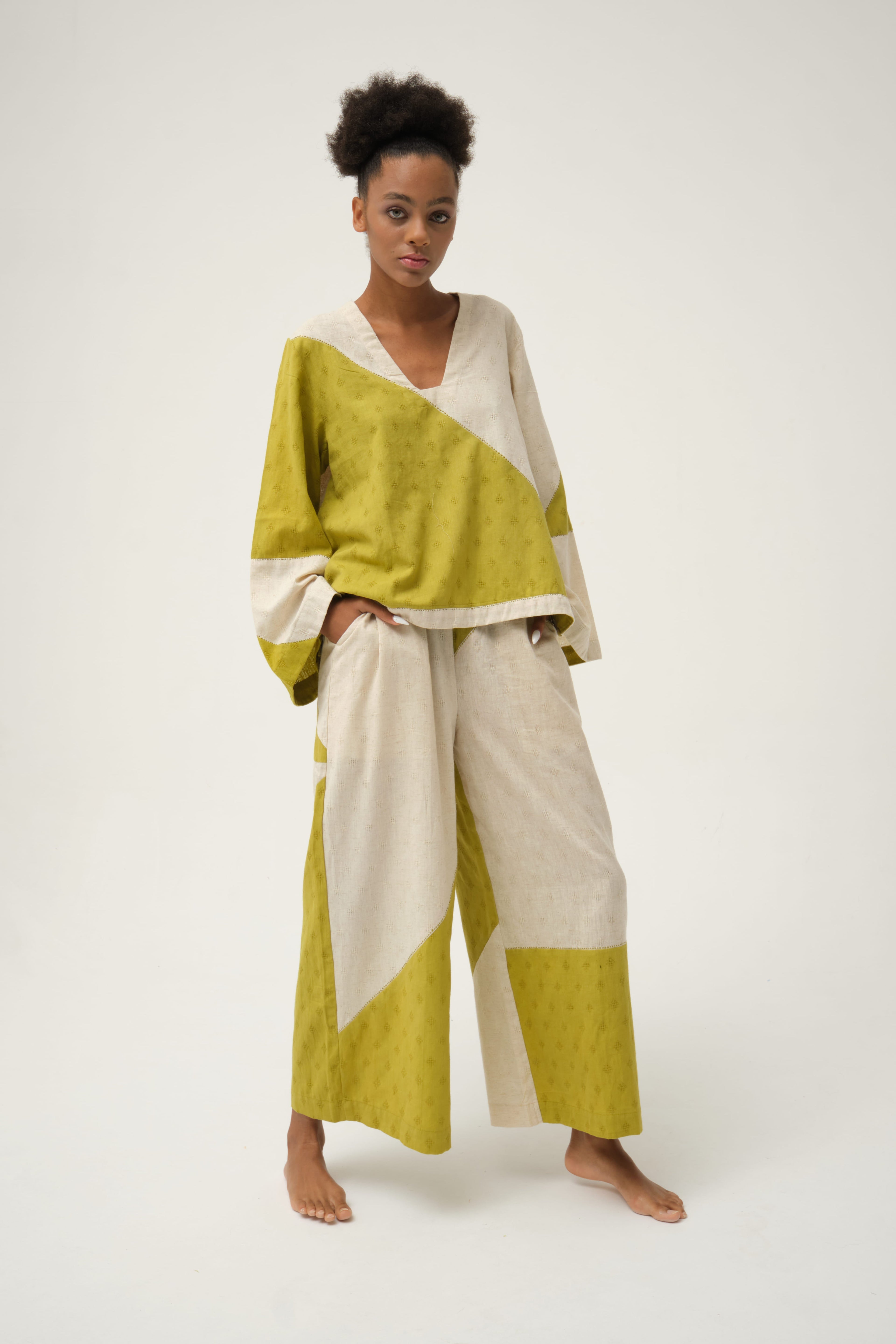 Green Jerry Pants in handwoven Dobby Cotton by White Canvas - Image 4