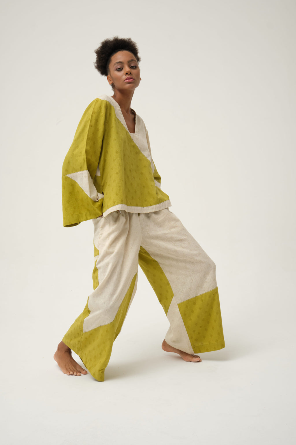 Green Jerry Pants in handwoven Dobby Cotton by White Canvas - Image 5