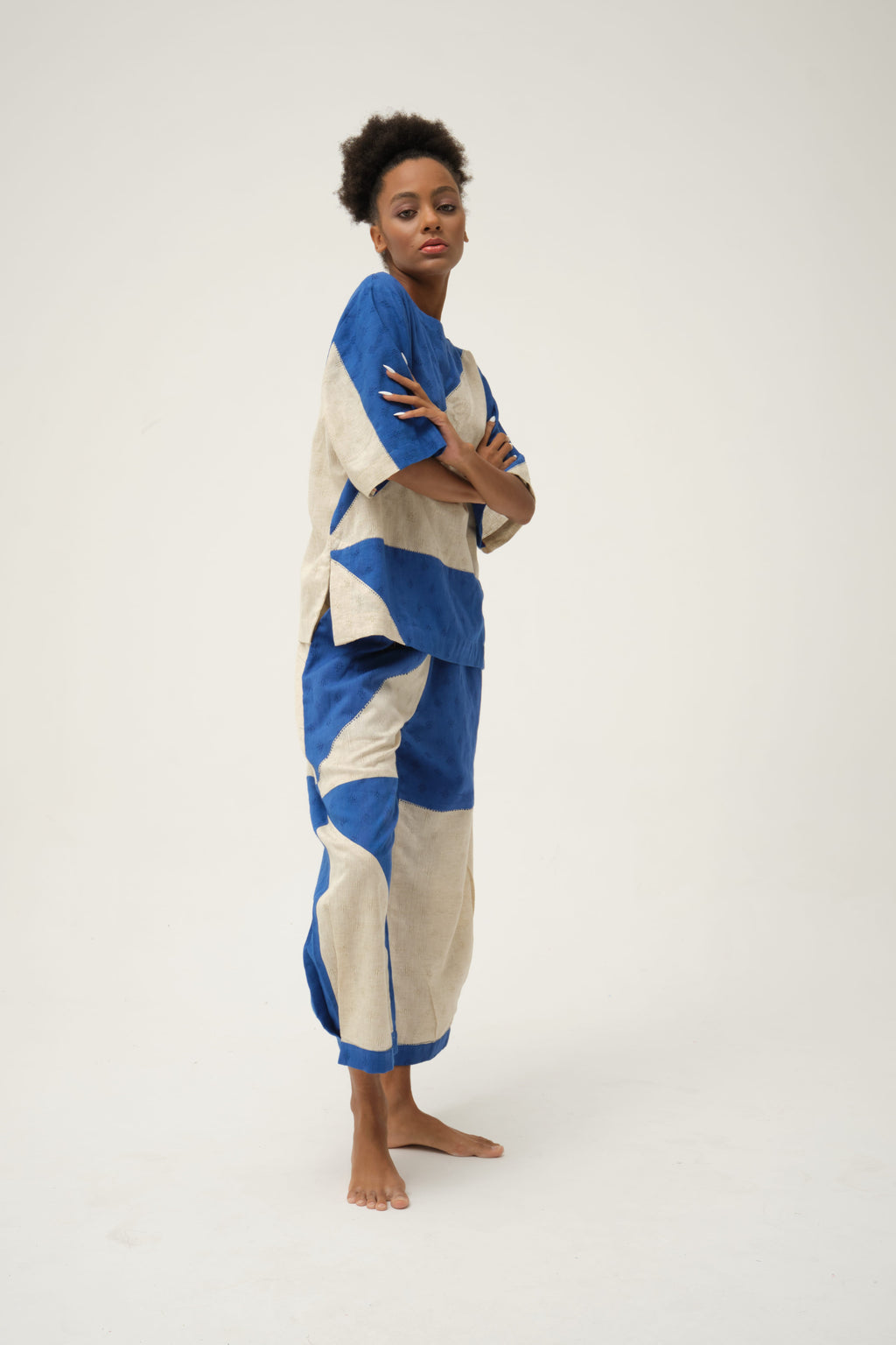 Blue Mickey Pants in handwoven Dobby Cotton by White Canvas - Image 2