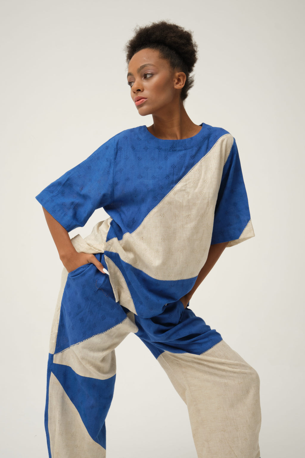 Blue Mickey Set in handwoven Dobby Cotton by White Canvas - Image 4