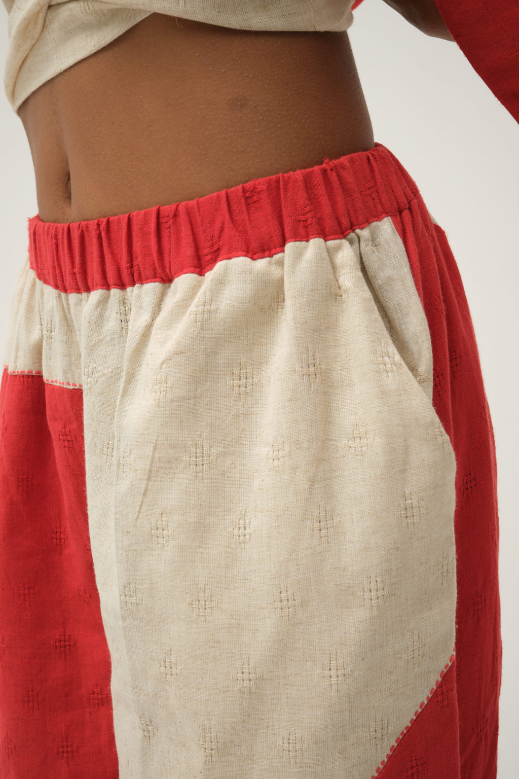 Red Mickey Set in handwoven Dobby Cotton by White Canvas - Image 6