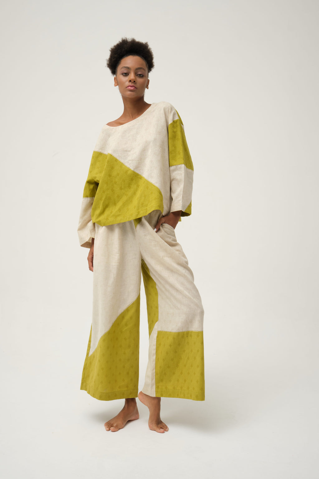 Green Mickey Top in handwoven Dobby Cotton by White Canvas - Image 1