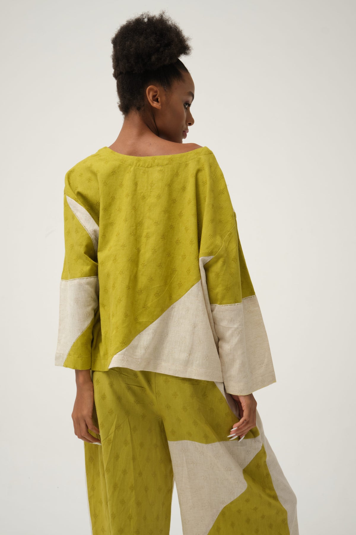 Green Mickey Top in handwoven Dobby Cotton by White Canvas - Image 2