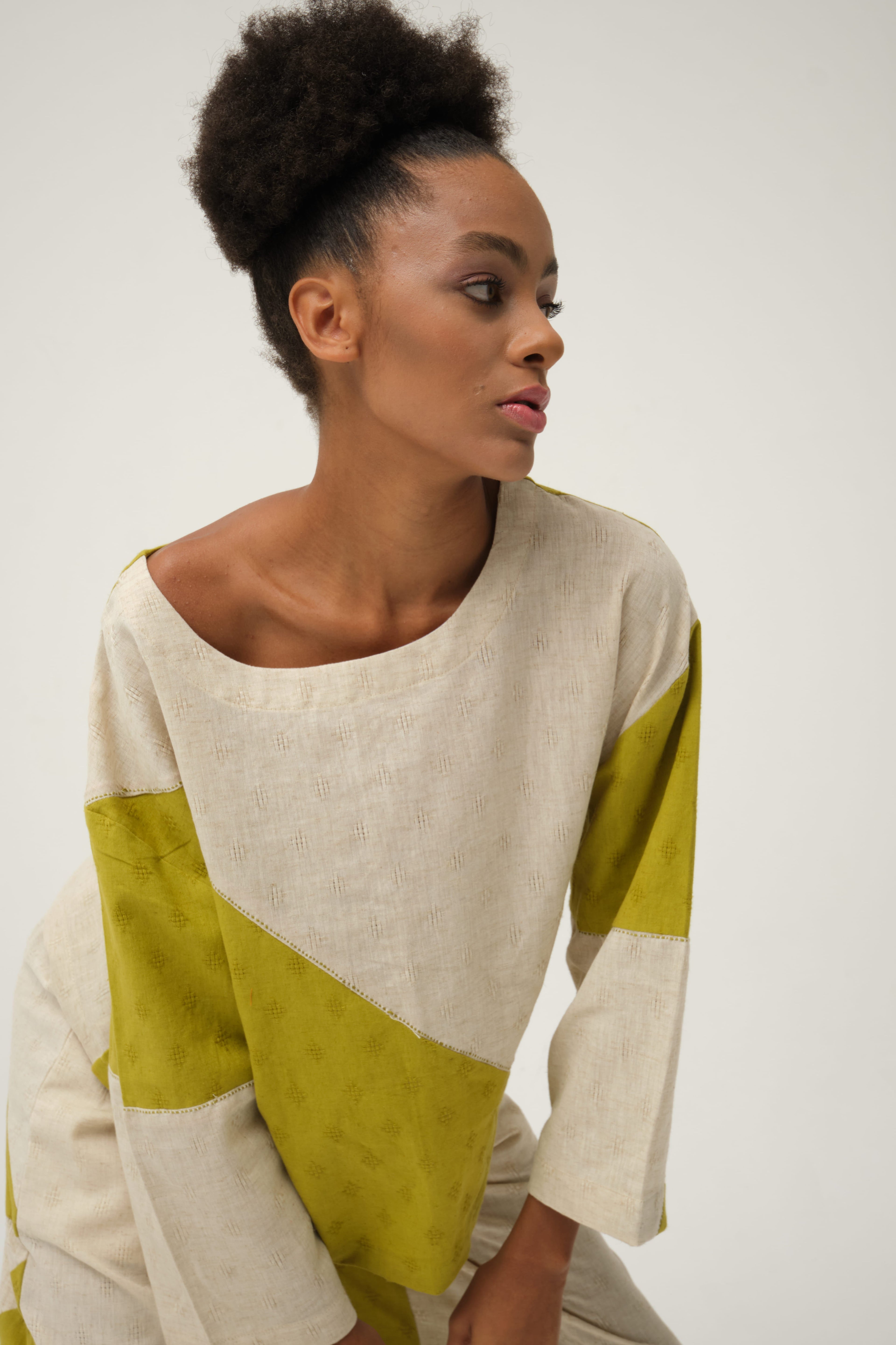 Green Mickey Top in handwoven Dobby Cotton by White Canvas - Image 3