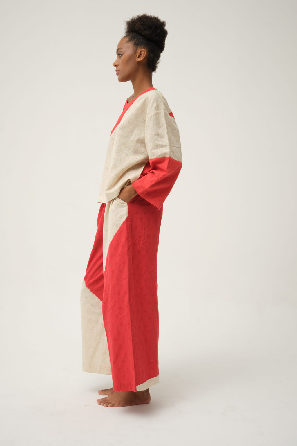 Red Mickey Top in handwoven Dobby Cotton by White Canvas - Image 5