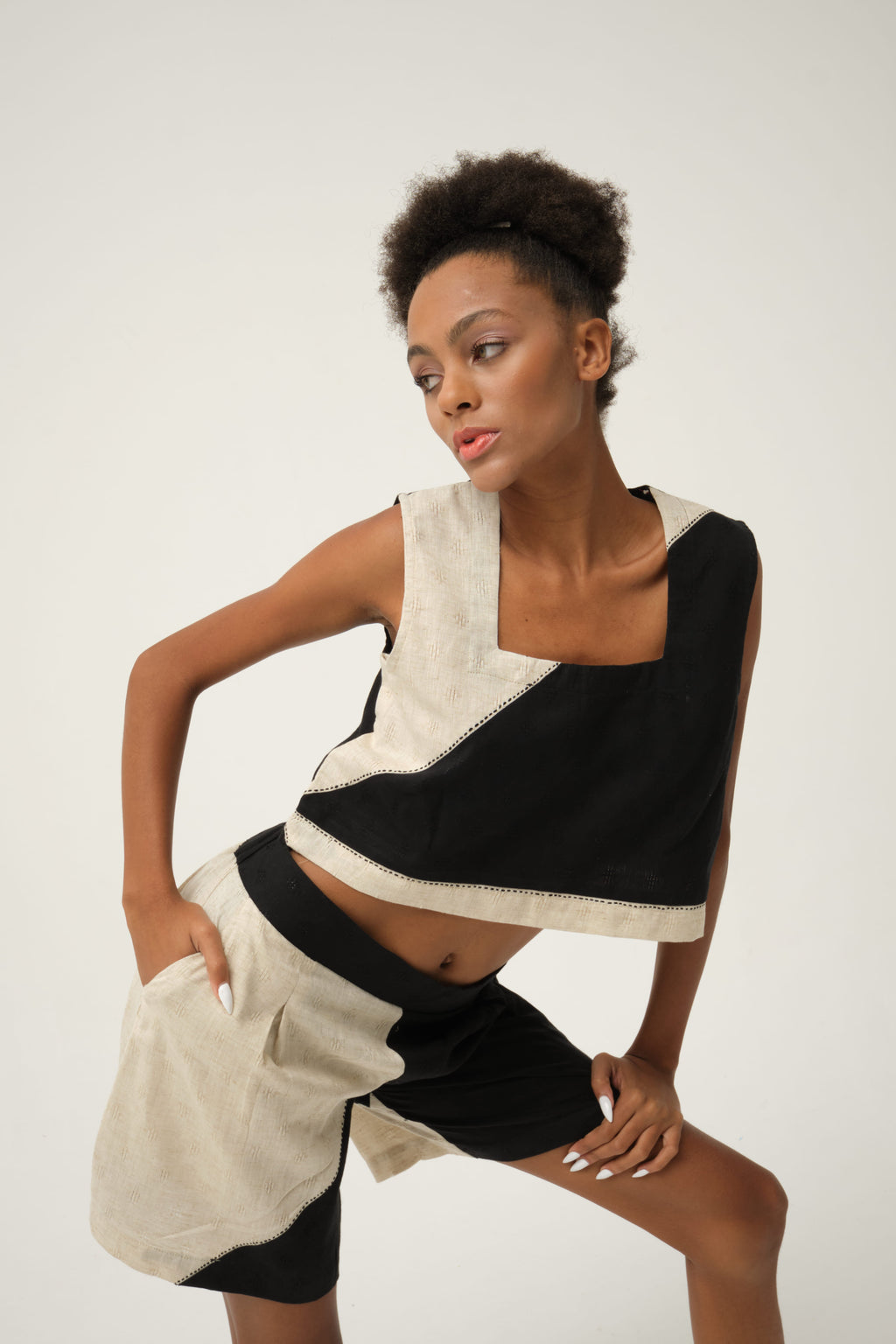 Black Popeye Set in handwoven Dobby Cotton by White Canvas - Image 4