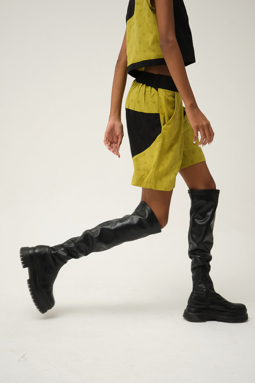 Black Green Popeye Shorts in handwoven Dobby Cotton by White Canvas - Image 3