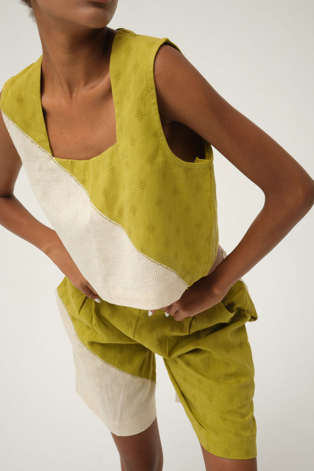 Green Popeye Set in handwoven Dobby Cotton by White Canvas - Image 3