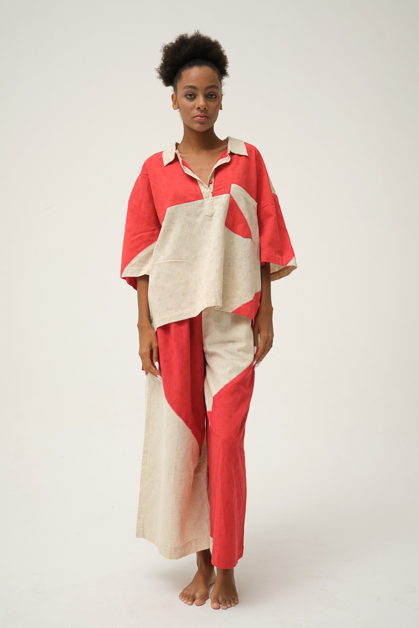 Red Pluto Set in handwoven Dobby Cotton by White Canvas - Image 1