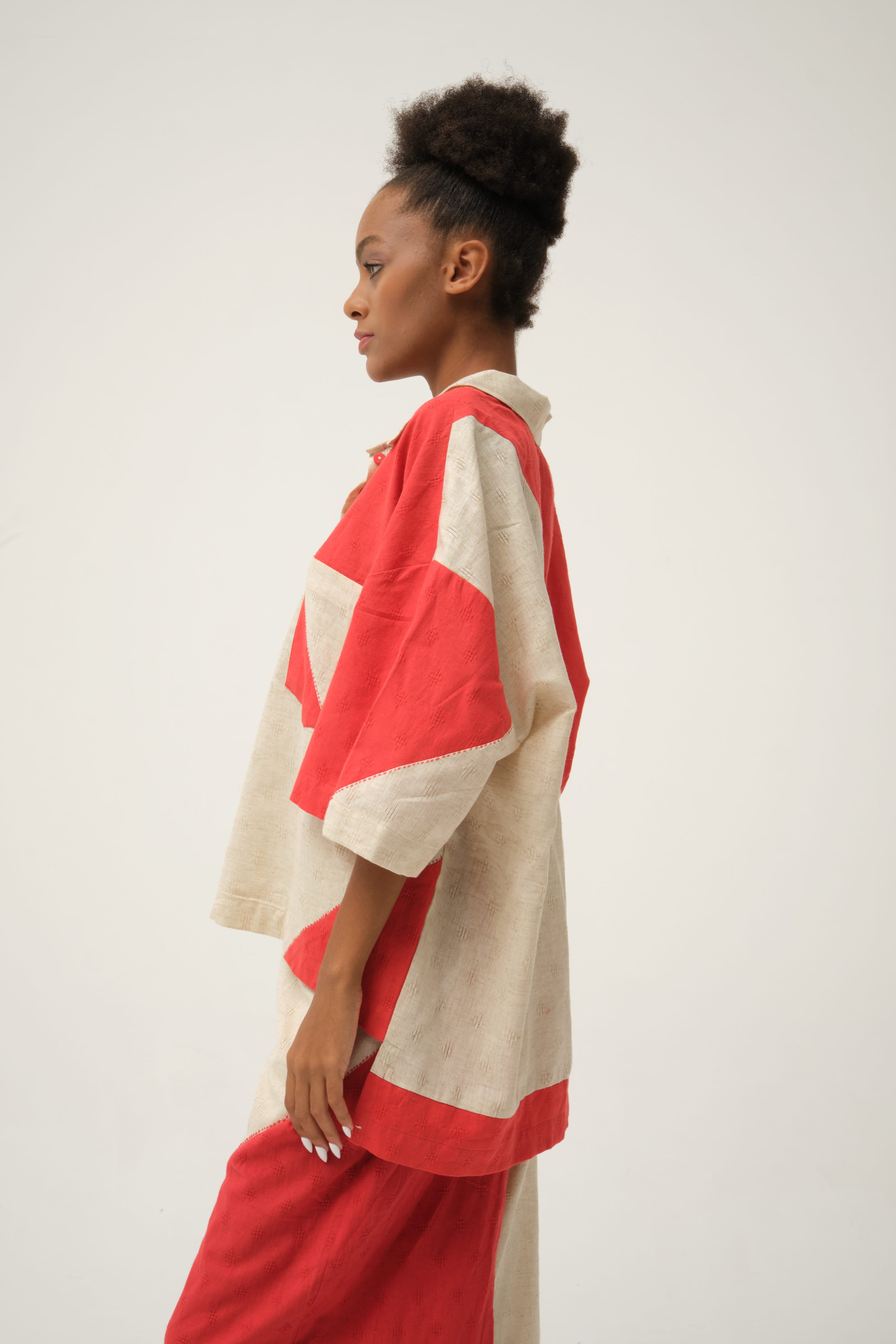 Red Pluto Set in handwoven Dobby Cotton by White Canvas - Image 2