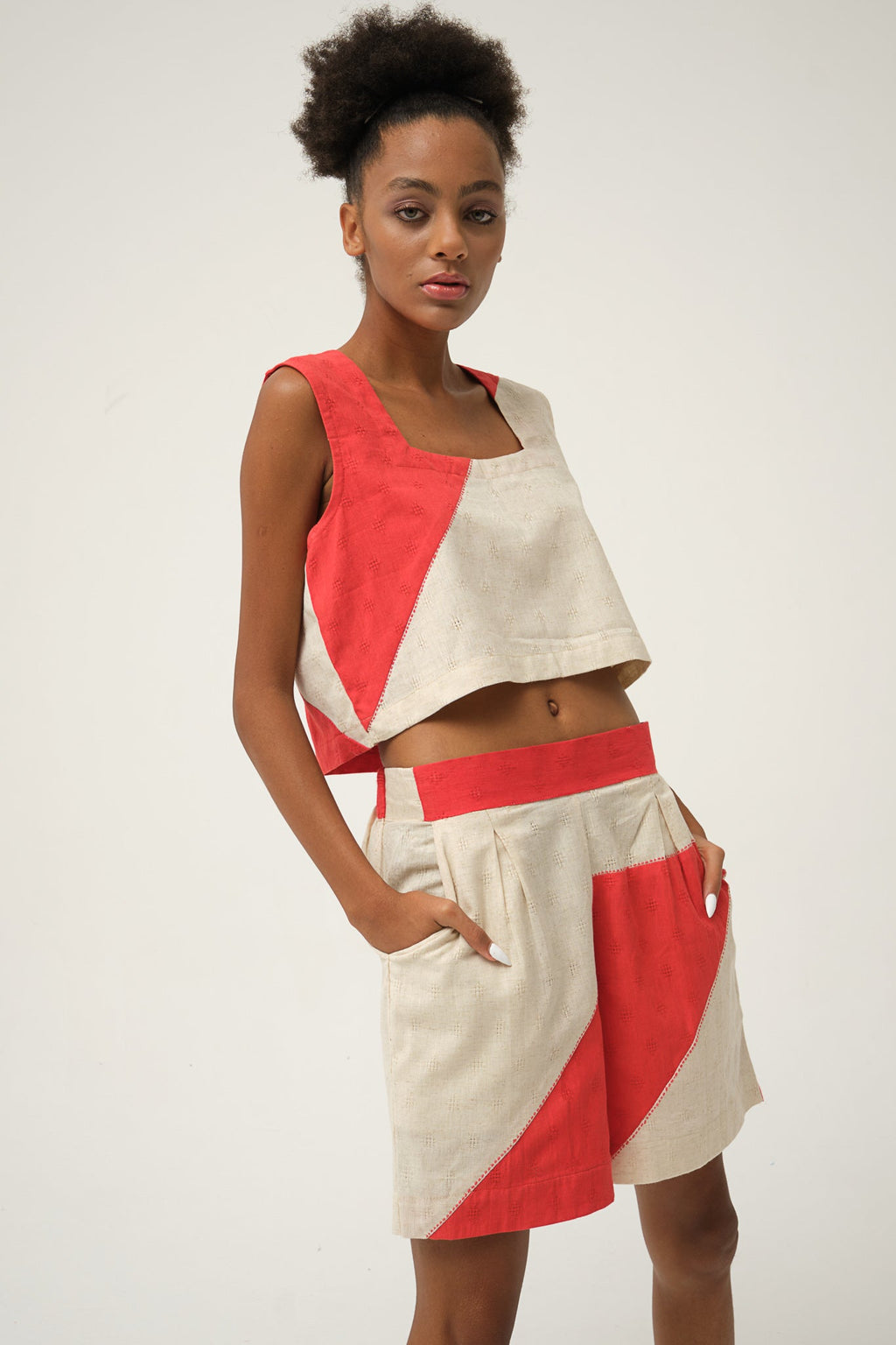 Red Popeye Shorts in handwoven Dobby Cotton by White Canvas - Image 4