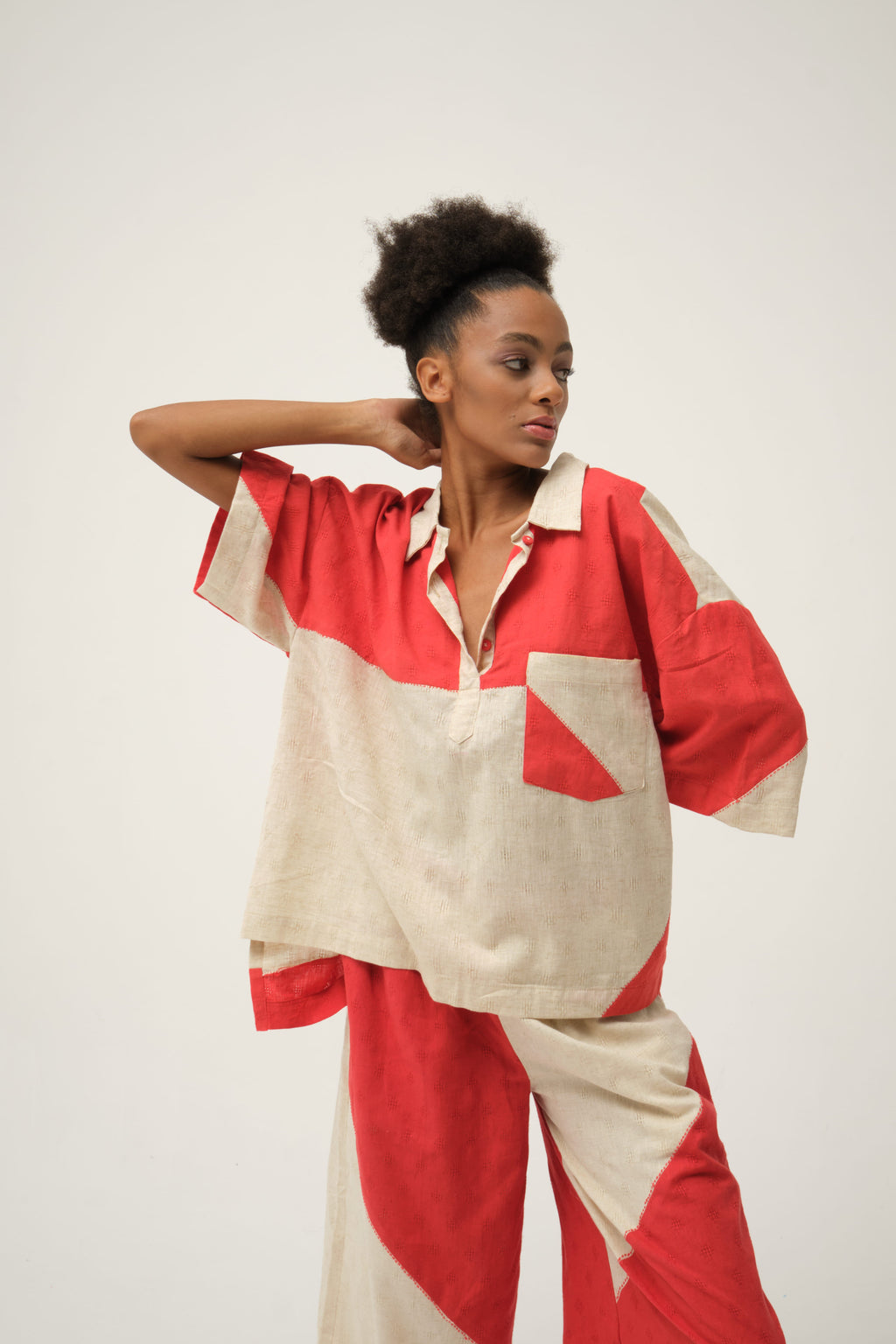 Red Pluto Shirt in handwoven Dobby Cotton by White Canvas - Image 4