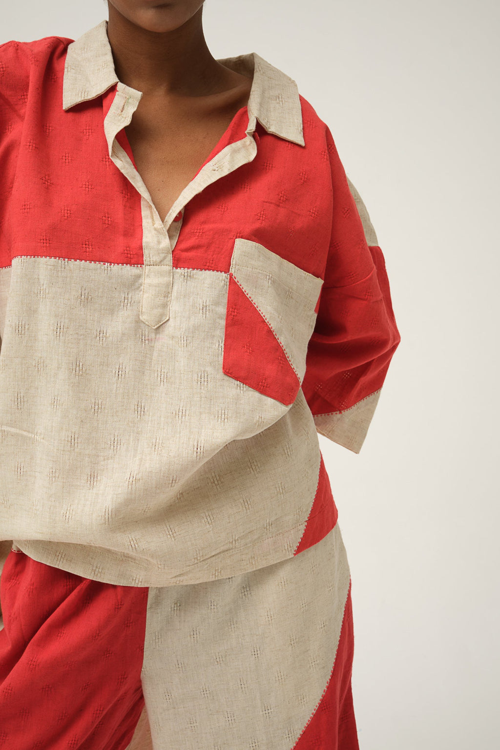 Red Pluto Shirt in handwoven Dobby Cotton by White Canvas - Image 5