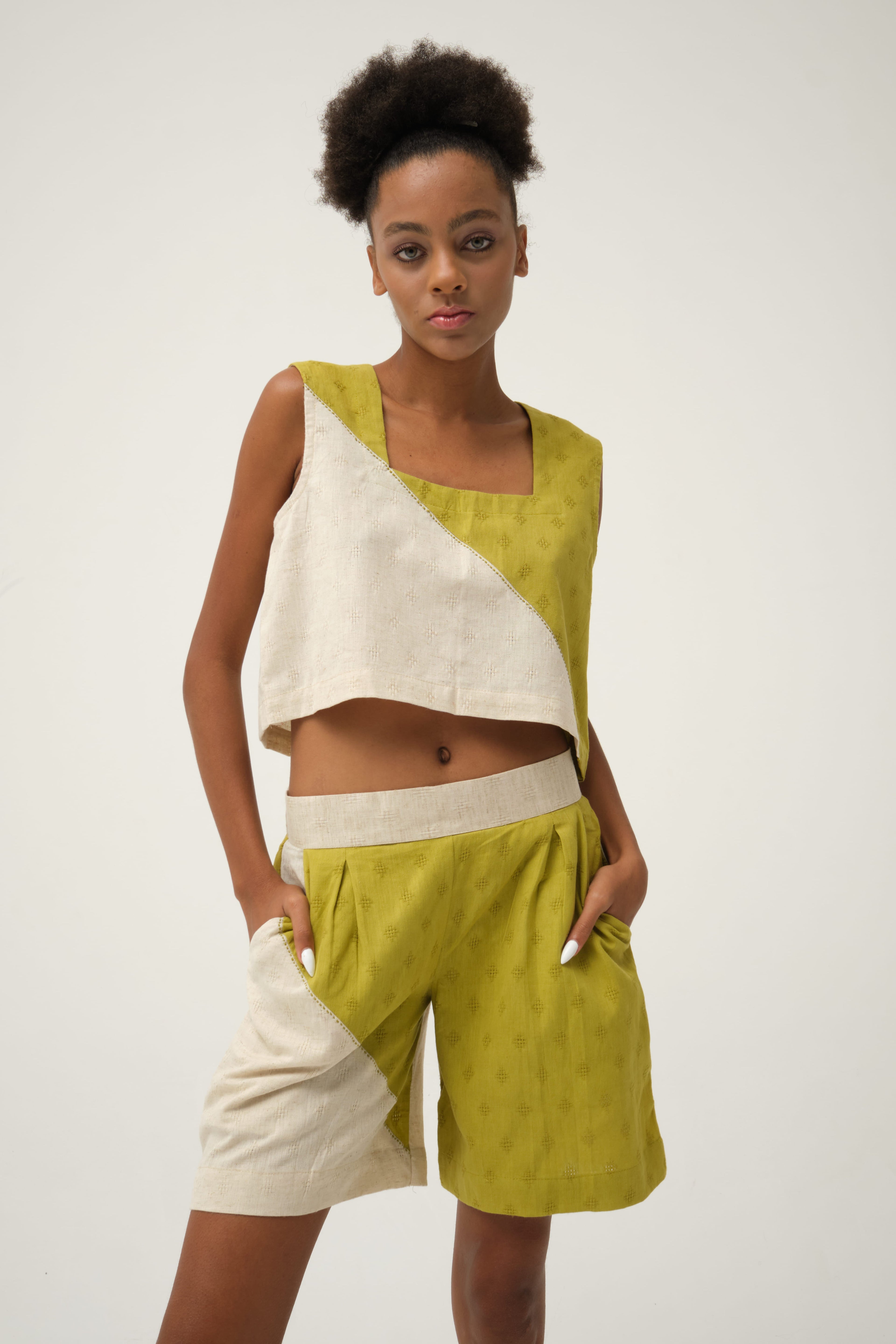 Green Popeye Top in handwoven Dobby Cotton by White Canvas - Image 1