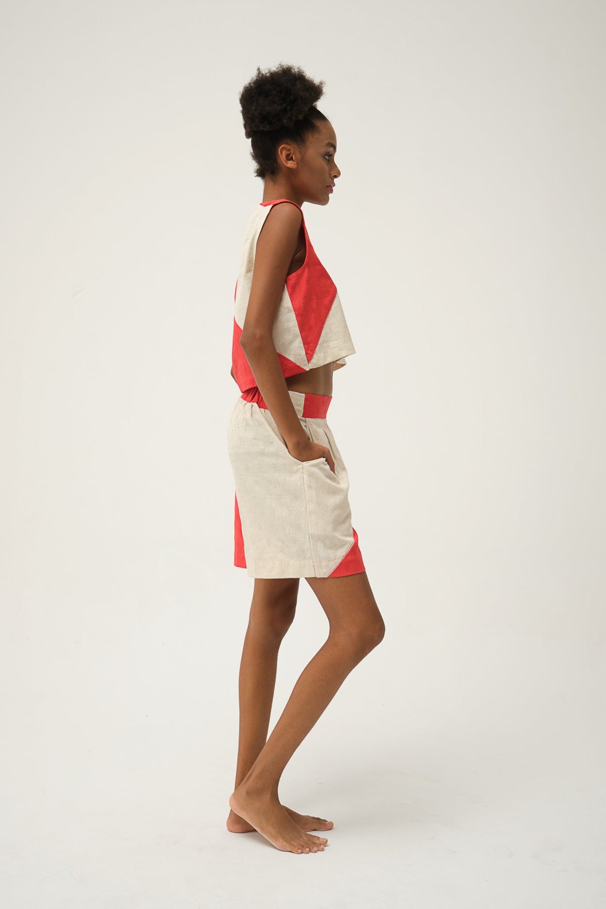 Red Popeye Top in handwoven Dobby Cotton by White Canvas - Image 2