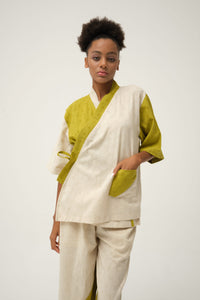 Green Spongebob Jacket in handwoven Dobby Cotton by White Canvas - Image 1