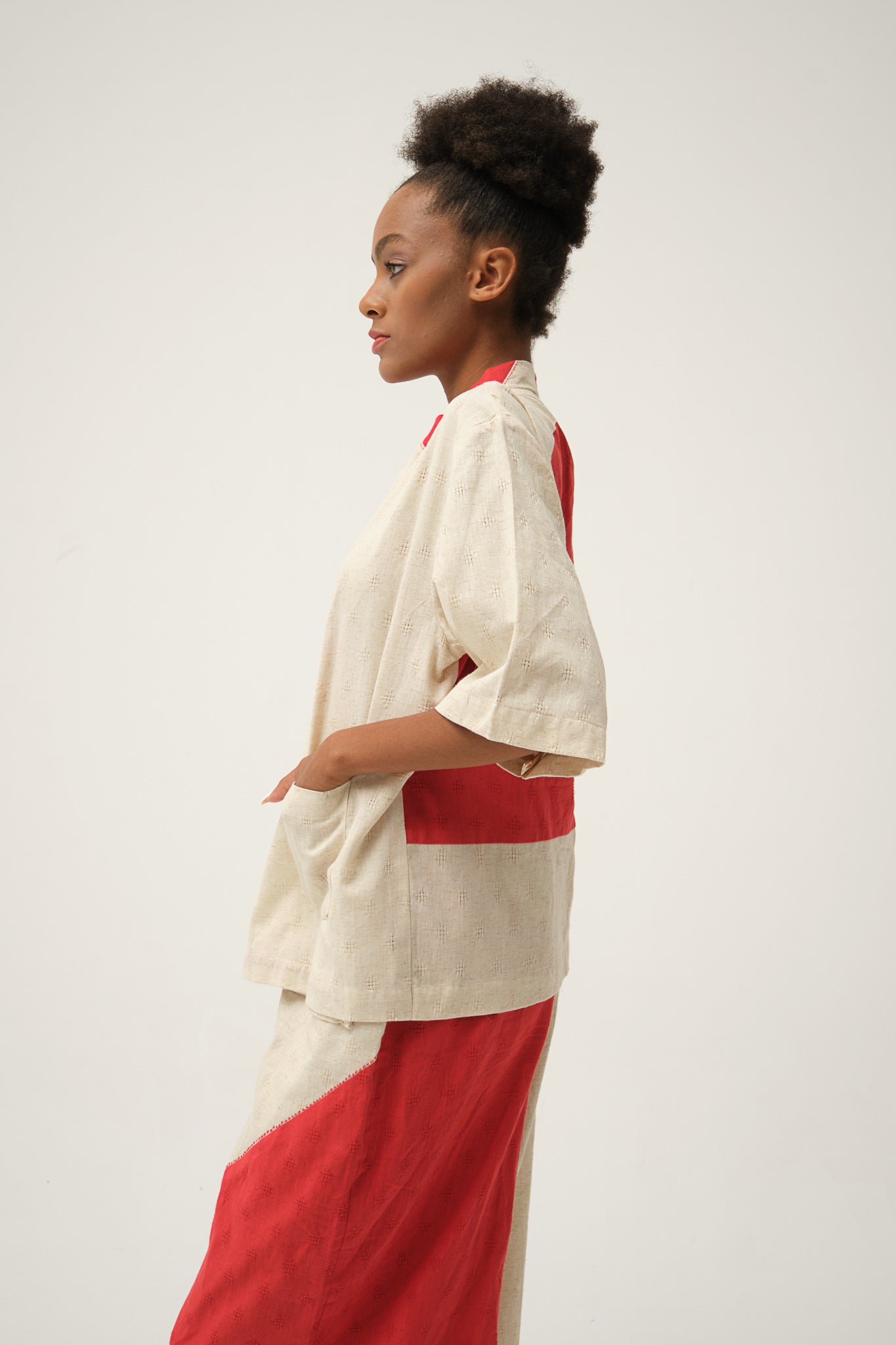 Red Spongebob Jacket in handwoven Dobby Cotton by White Canvas - Image 2