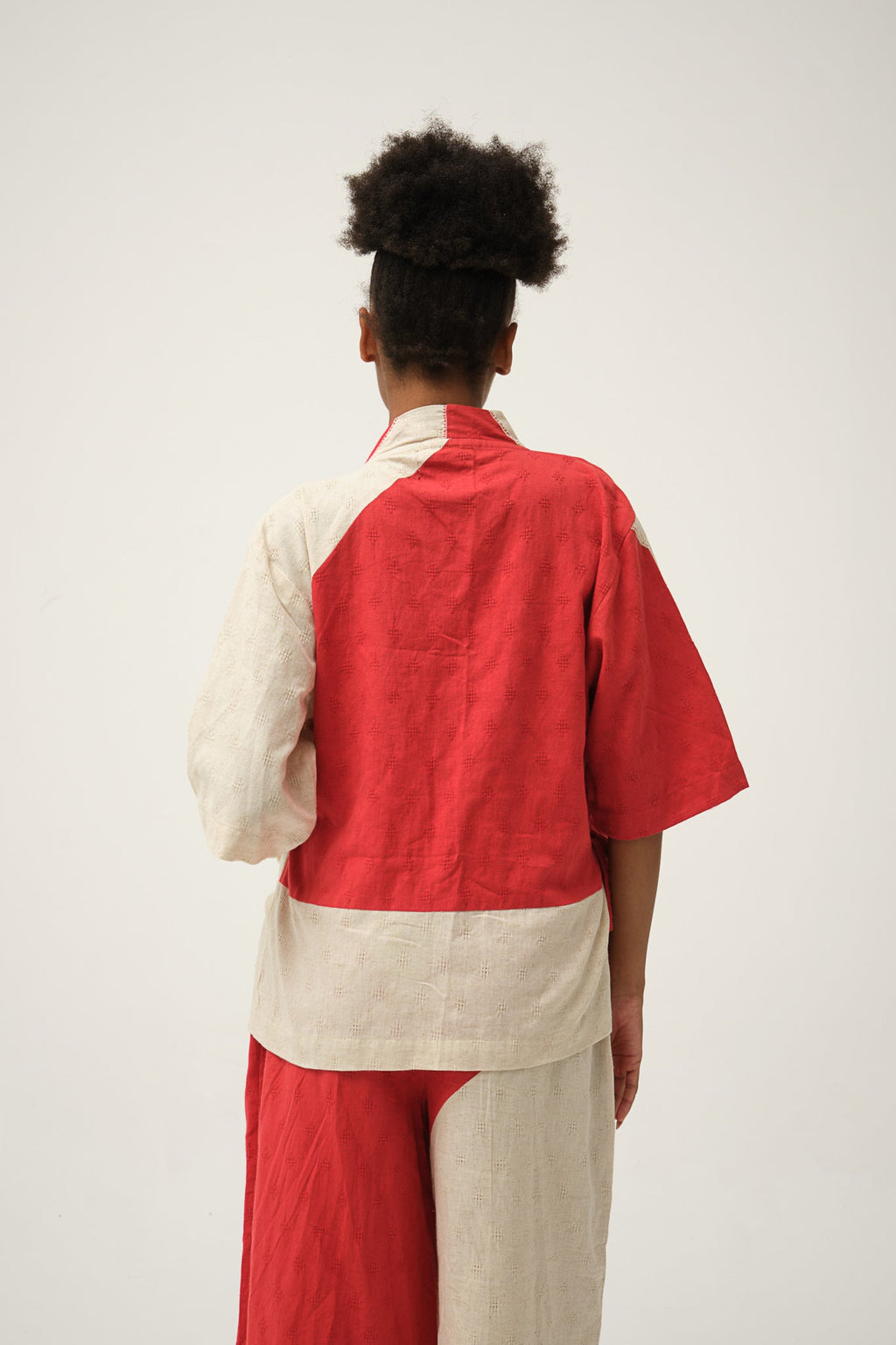 Red Spongebob Jacket in handwoven Dobby Cotton by White Canvas - Image 3