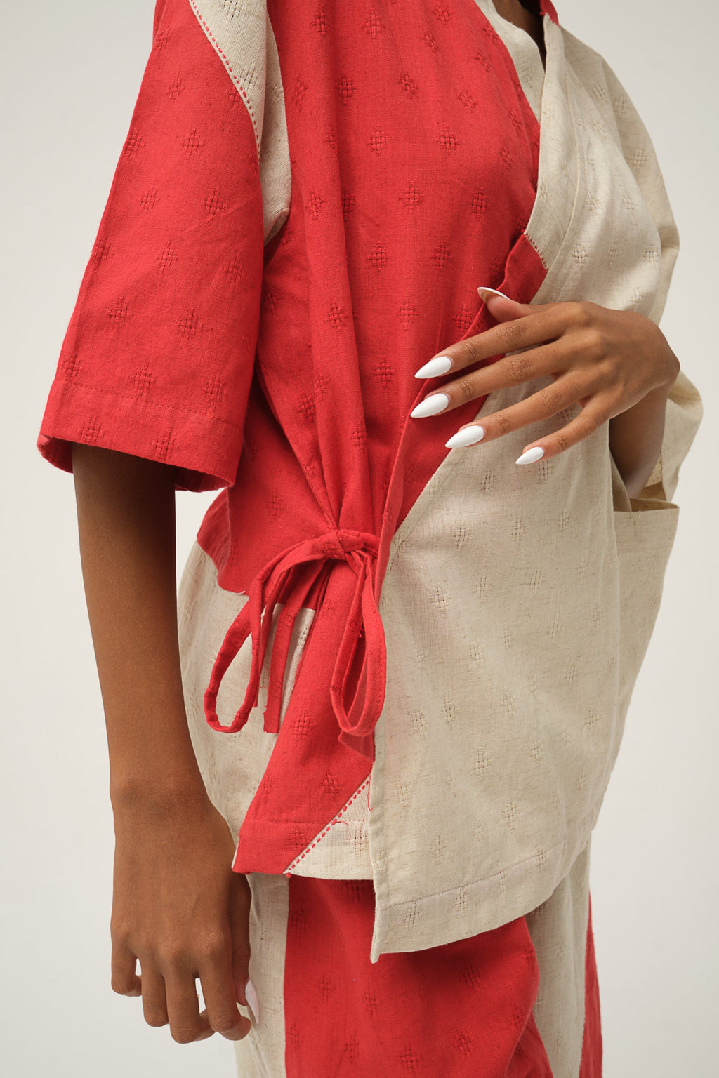 Red Spongebob Jacket in handwoven Dobby Cotton by White Canvas - Image 4