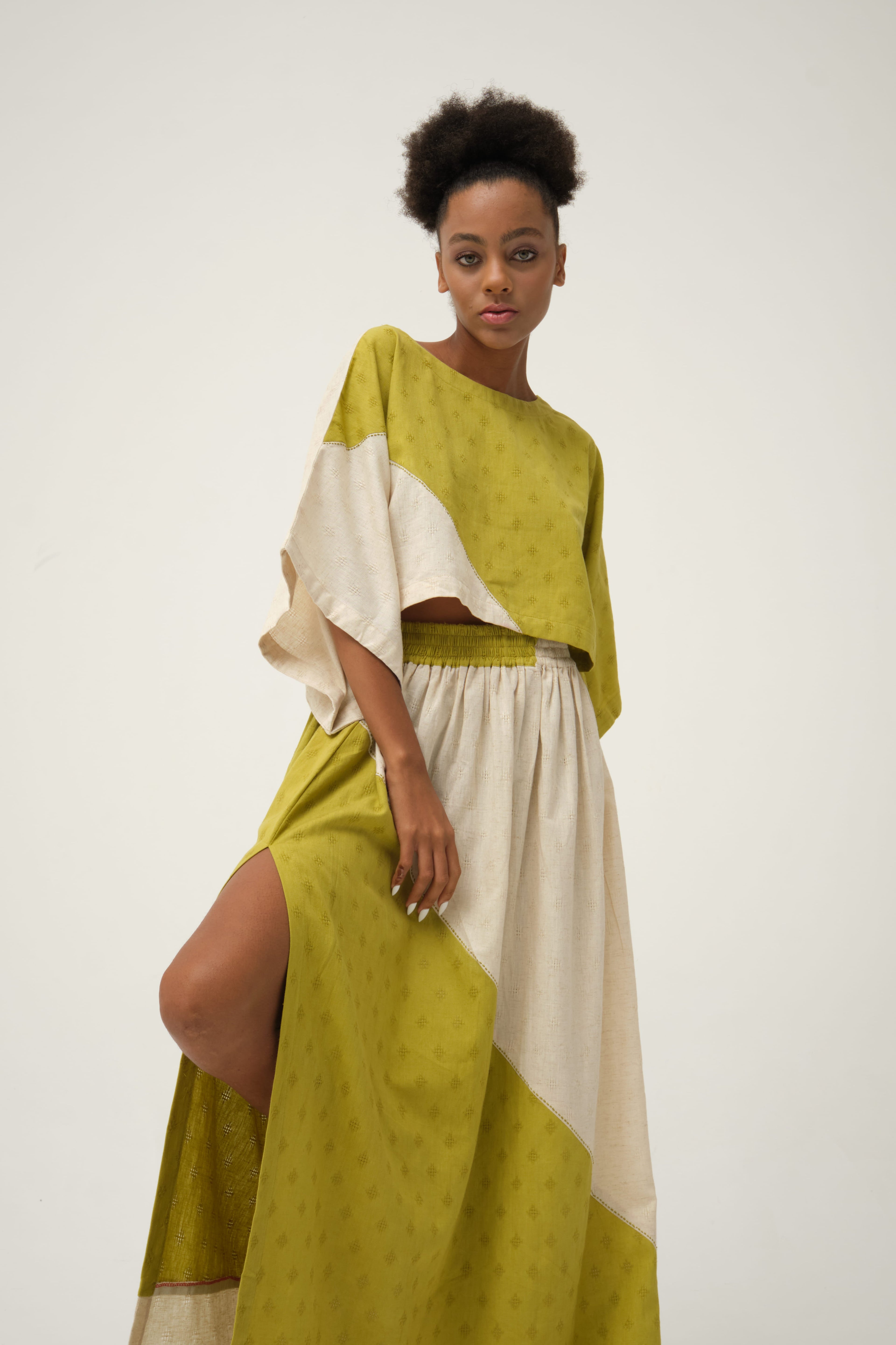 Green Simpson Skirt in handwoven Dobby Cotton by White Canvas - Image 4