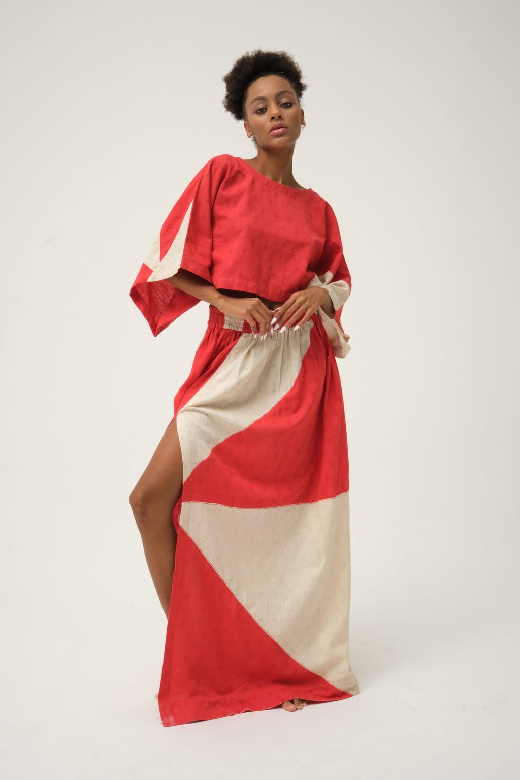 Red Simpson Top in handwoven Dobby Cotton by White Canvas - Image 4