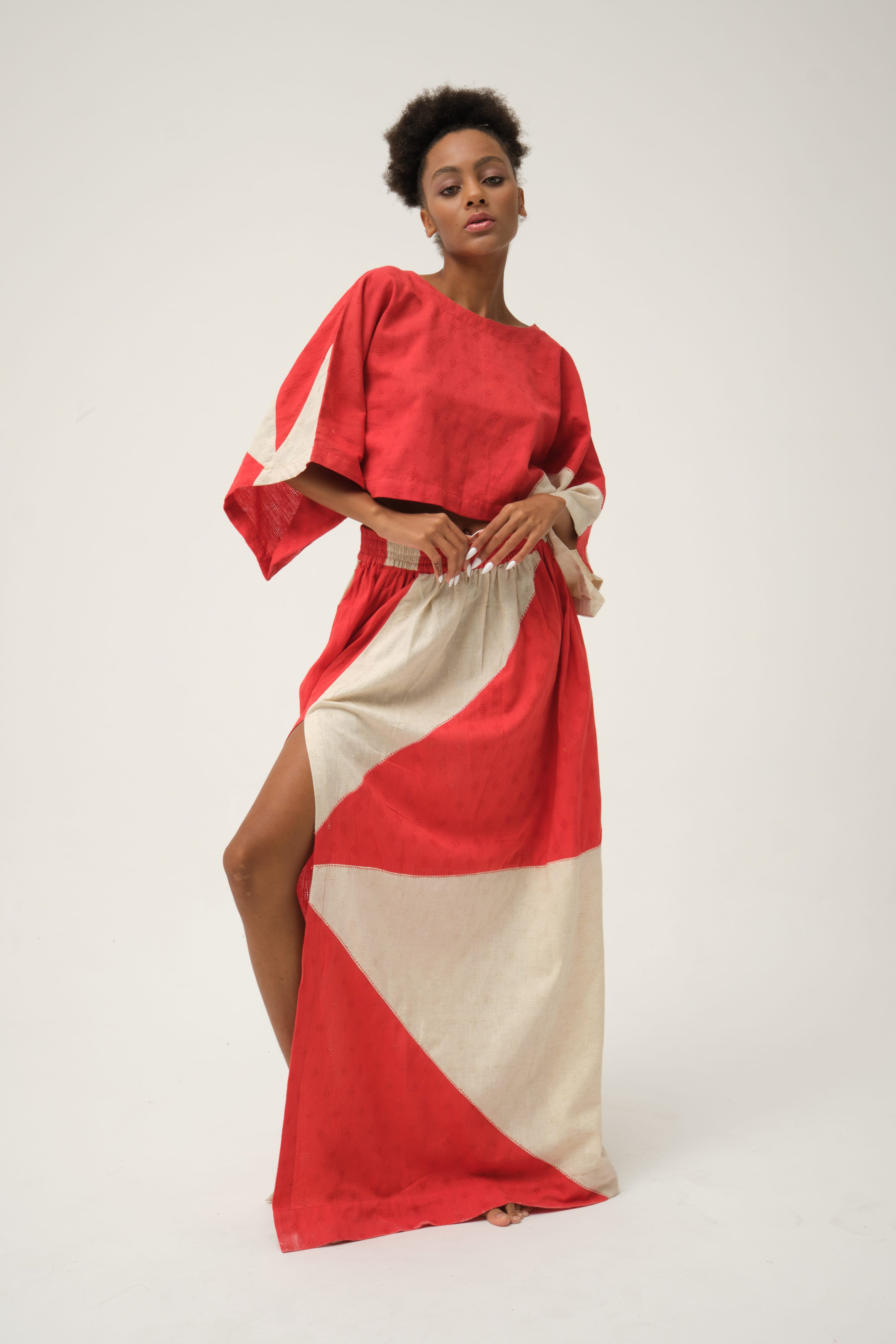 Red Simpson Top in handwoven Dobby Cotton by White Canvas - Image 4