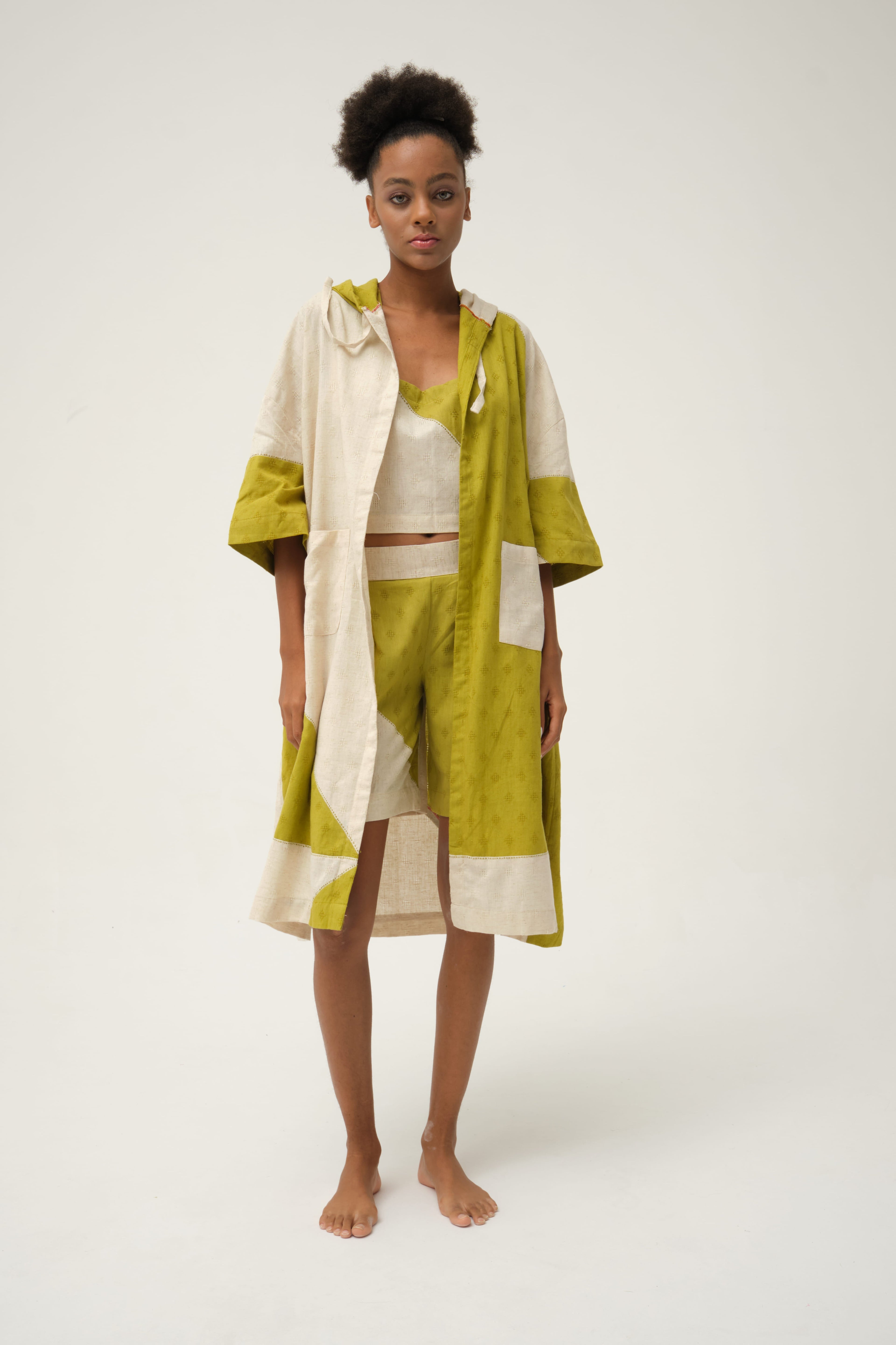 Green Tweety Jacket in handwoven Dobby Cotton by White Canvas - Image 1