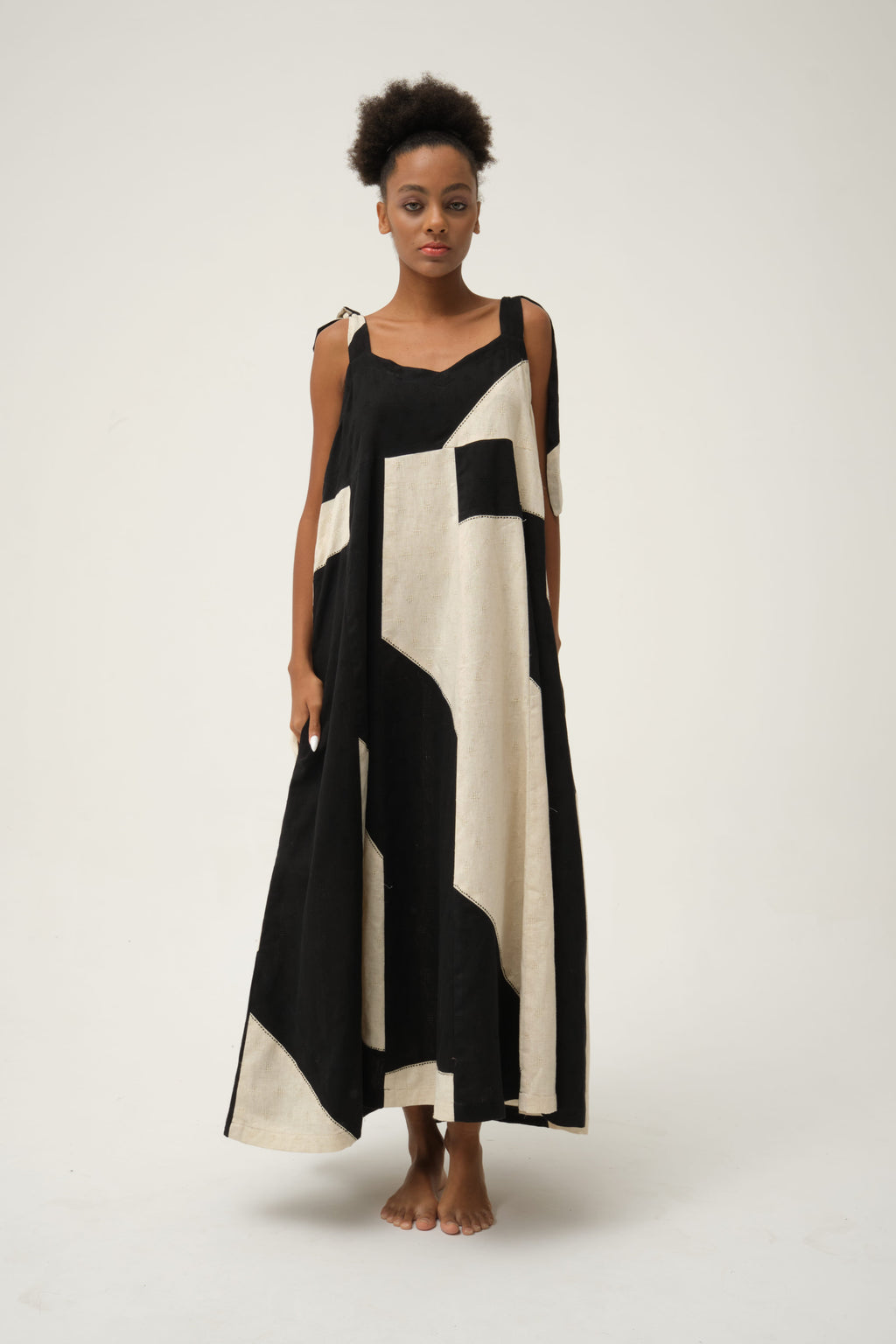 Black Winnie Dress in handwoven Dobby Cotton by White Canvas - Image 1