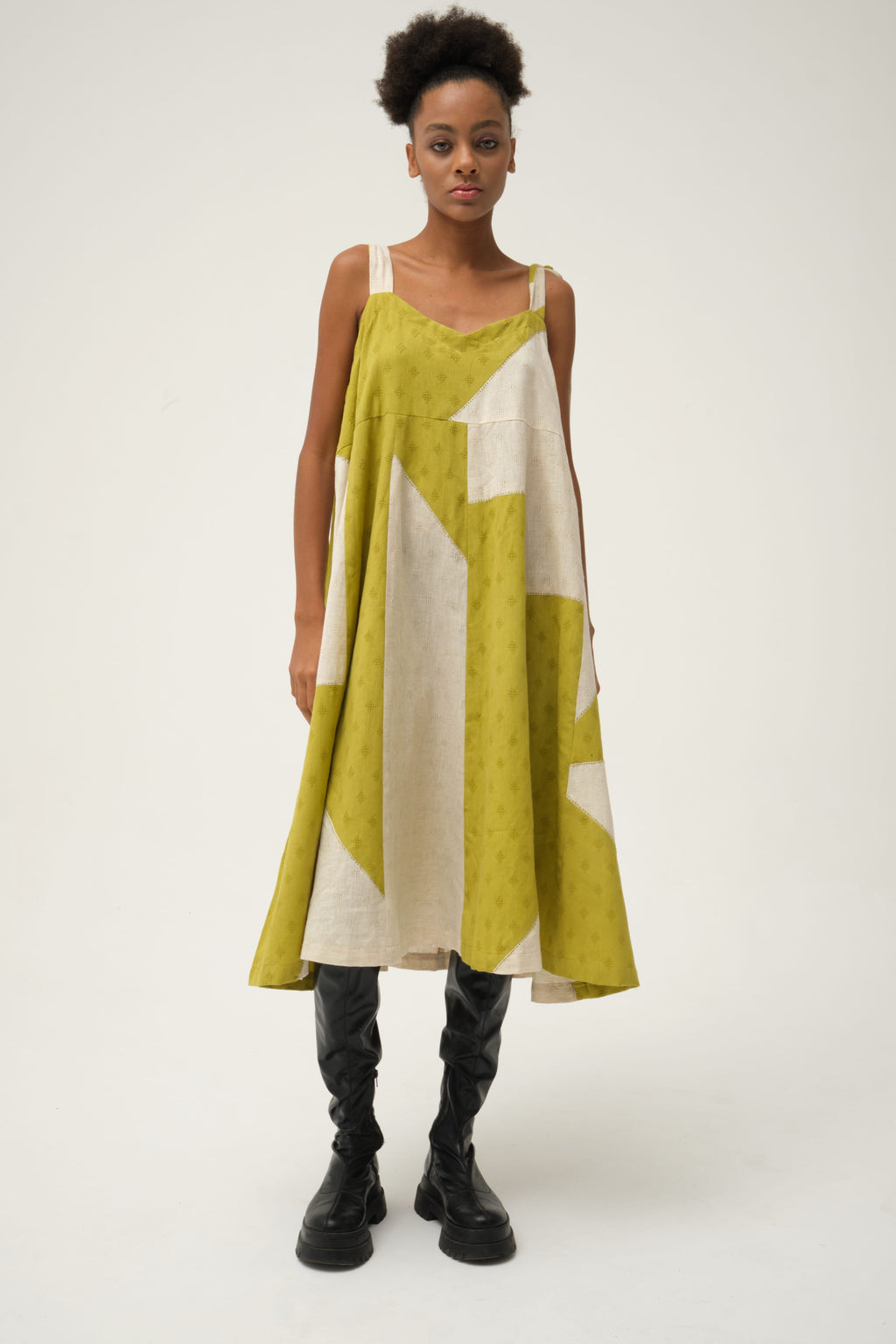 Green Winnie Dress in handwoven Dobby Cotton by White Canvas - Image 1