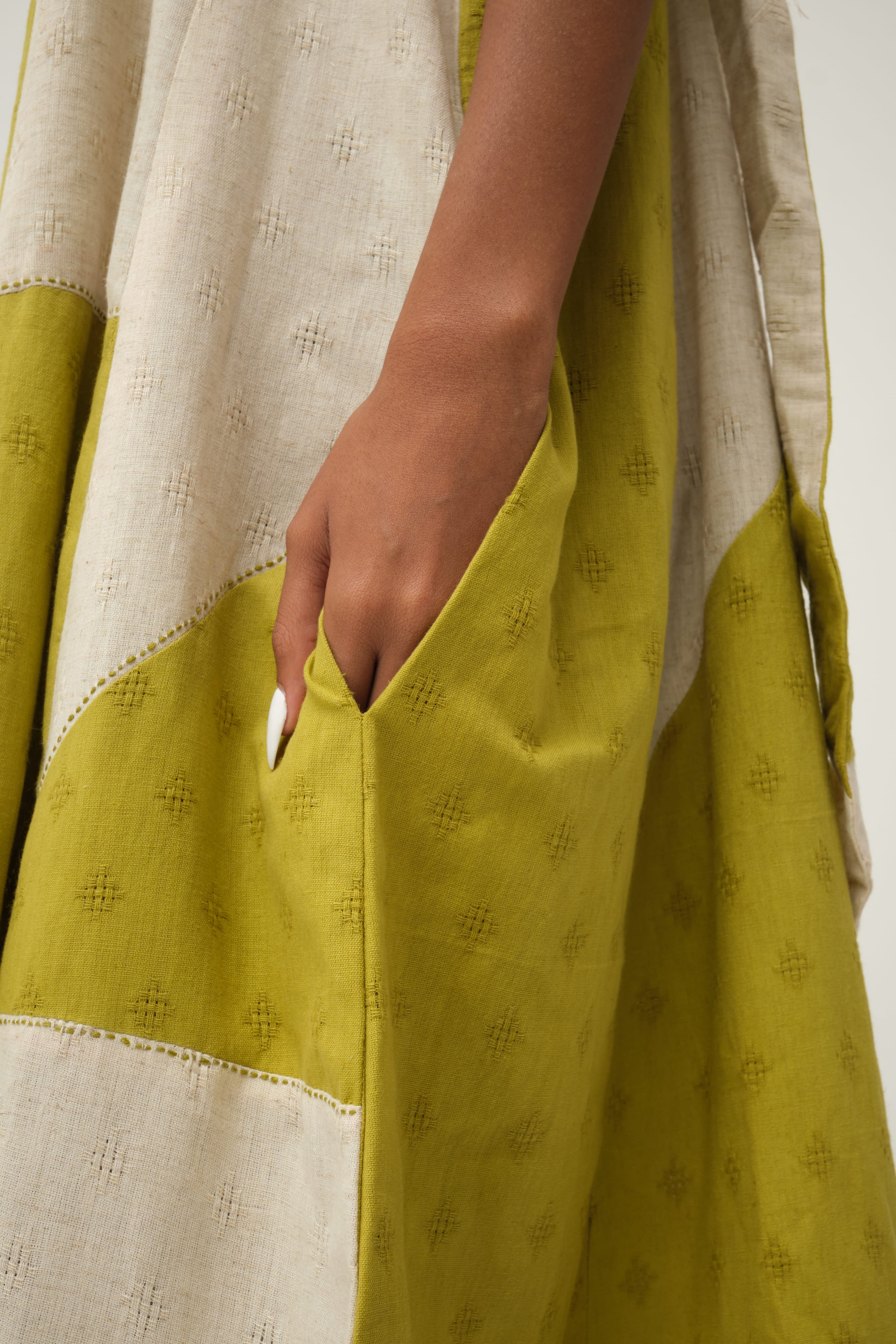 Green Winnie Dress in handwoven Dobby Cotton by White Canvas - Image 5