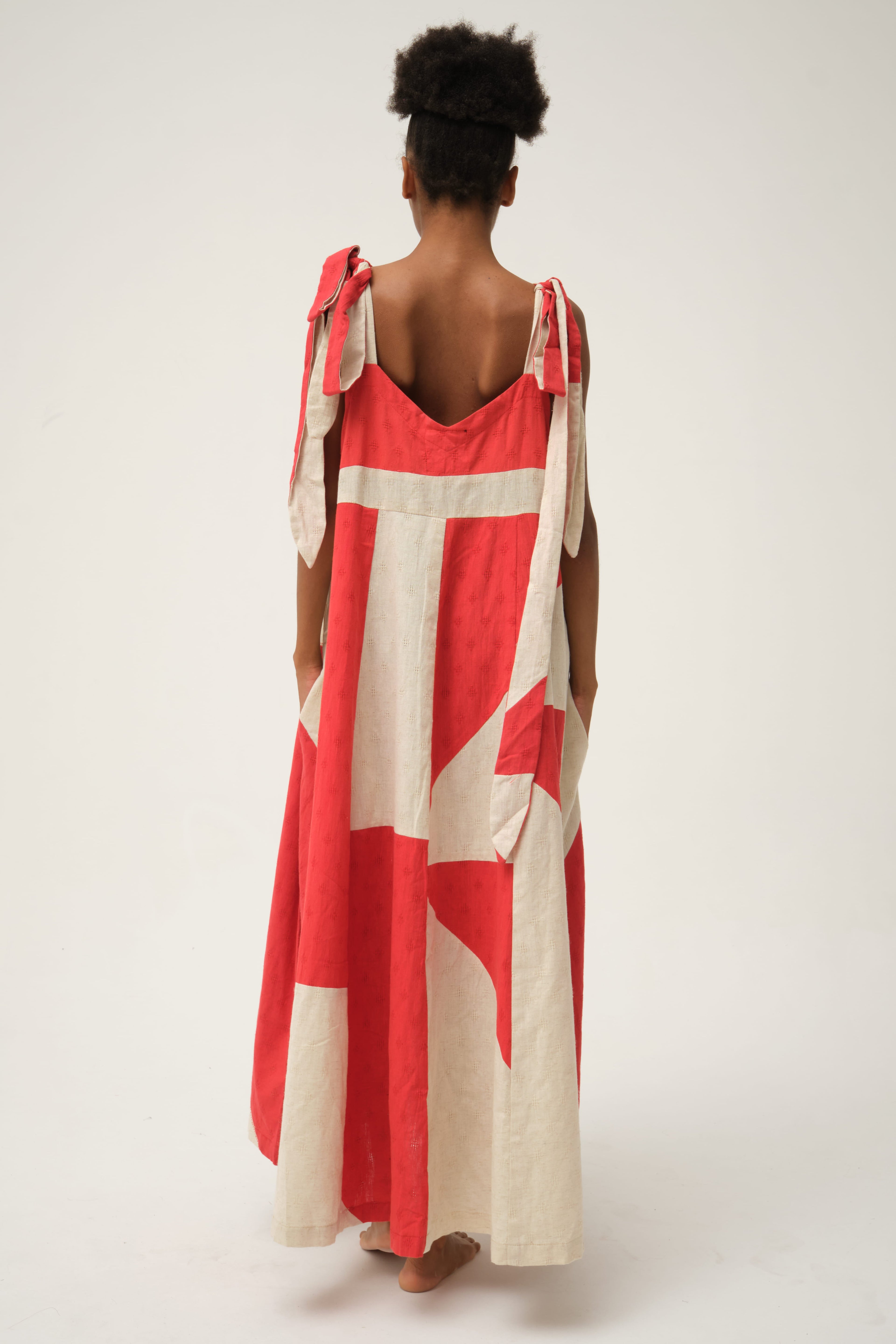 Red Winnie Dress in handwoven Dobby Cotton by White Canvas - Image 2