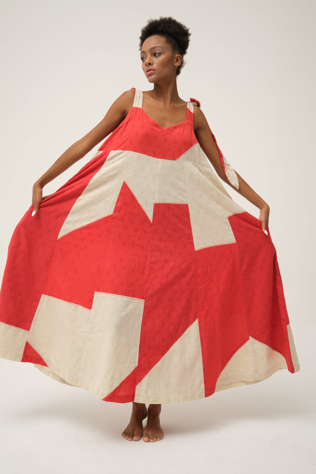 Red Winnie Dress in handwoven Dobby Cotton by White Canvas - Image 3