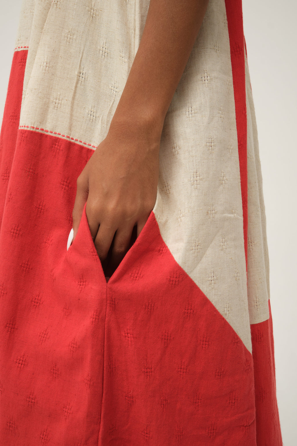 Red Winnie Dress in handwoven Dobby Cotton by White Canvas - Image 5