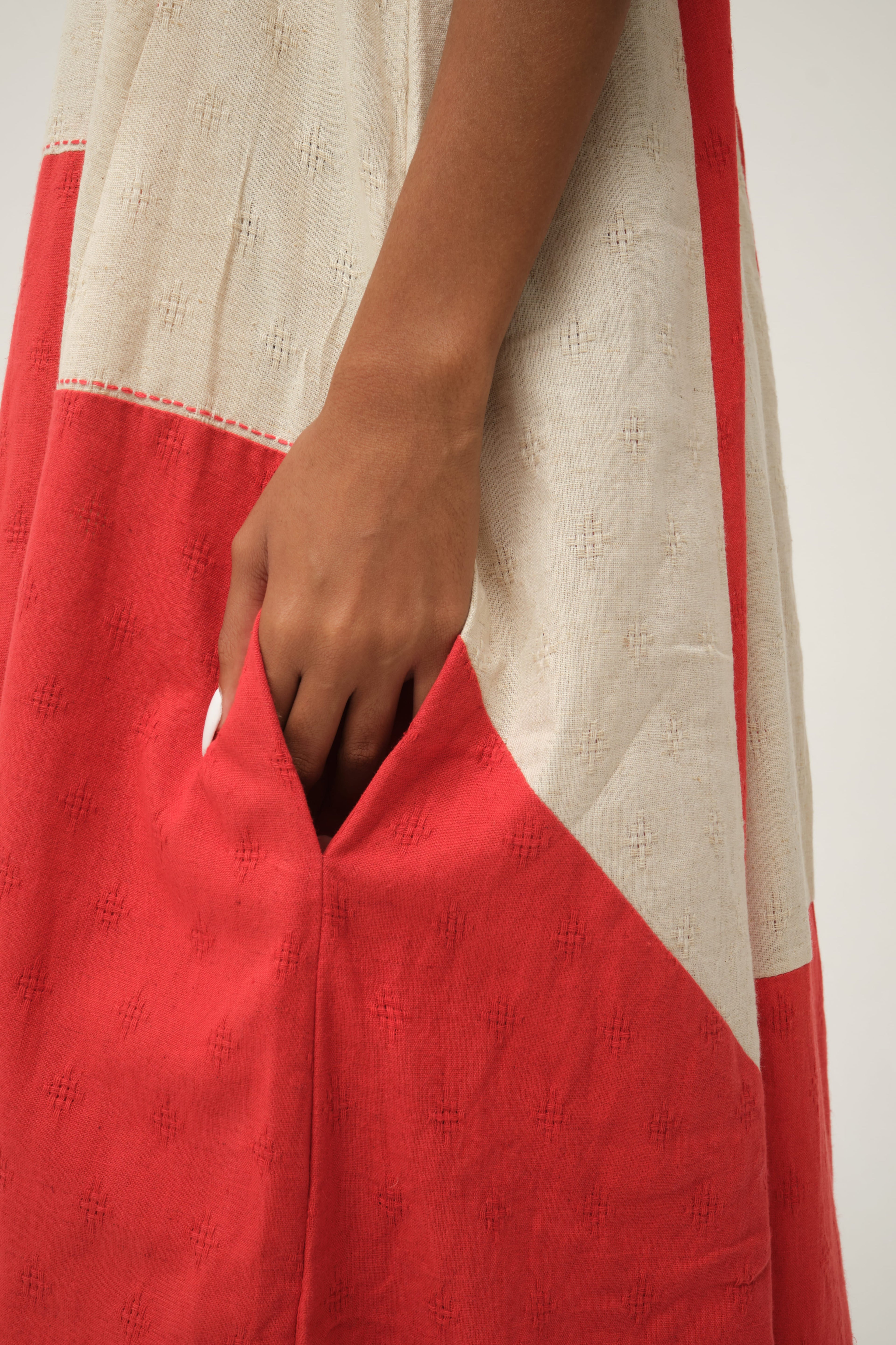 Red Winnie Dress in handwoven Dobby Cotton by White Canvas - Image 5