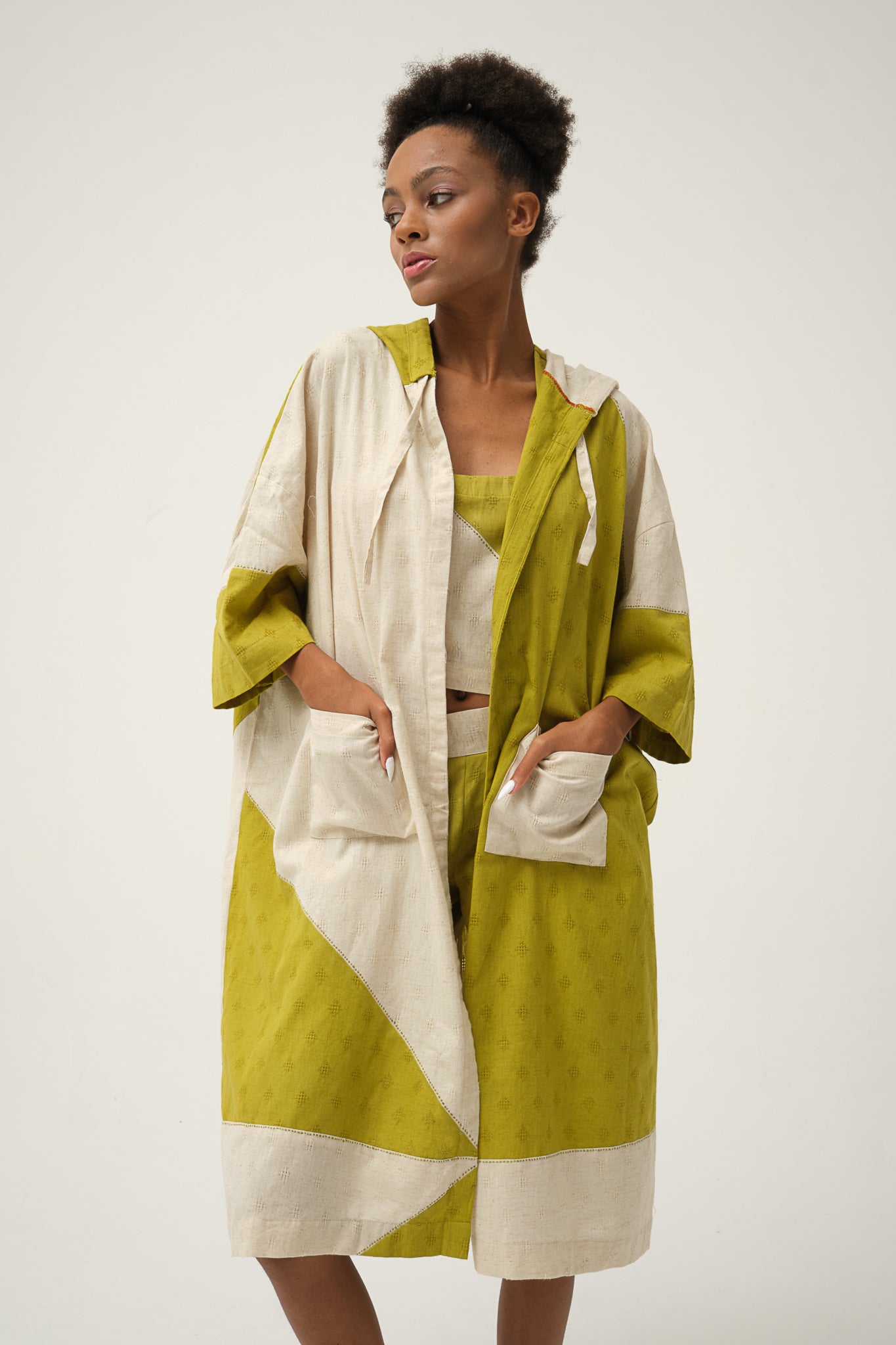 Green handwoven Organic cotton TWEETY HOODY JACKET