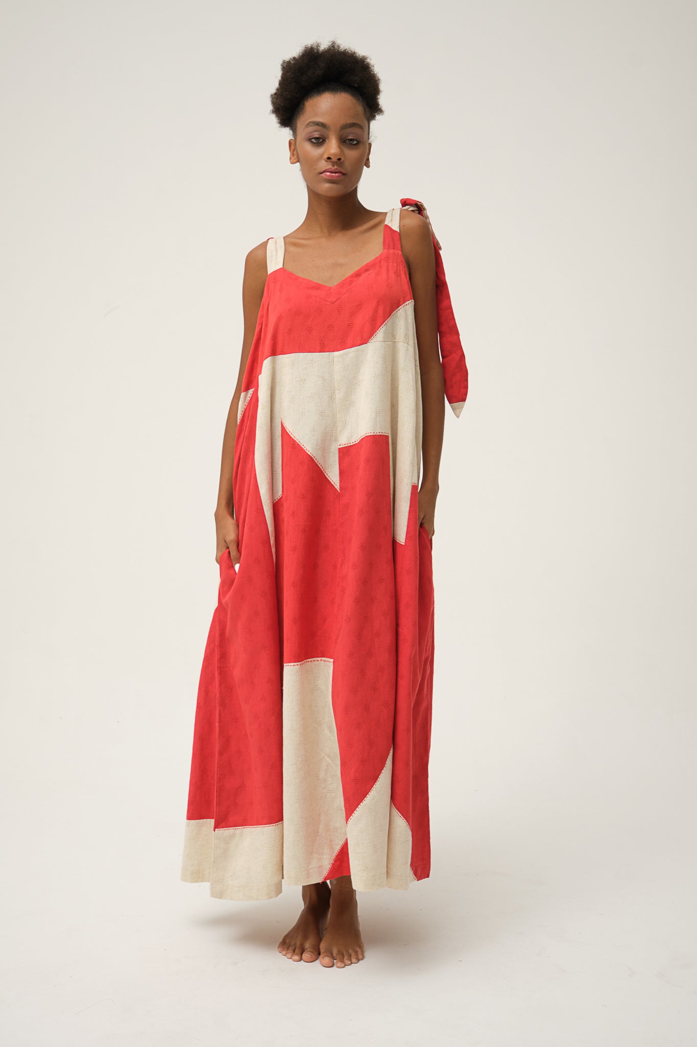 Red Handwoven organic cotton Winnie Dress