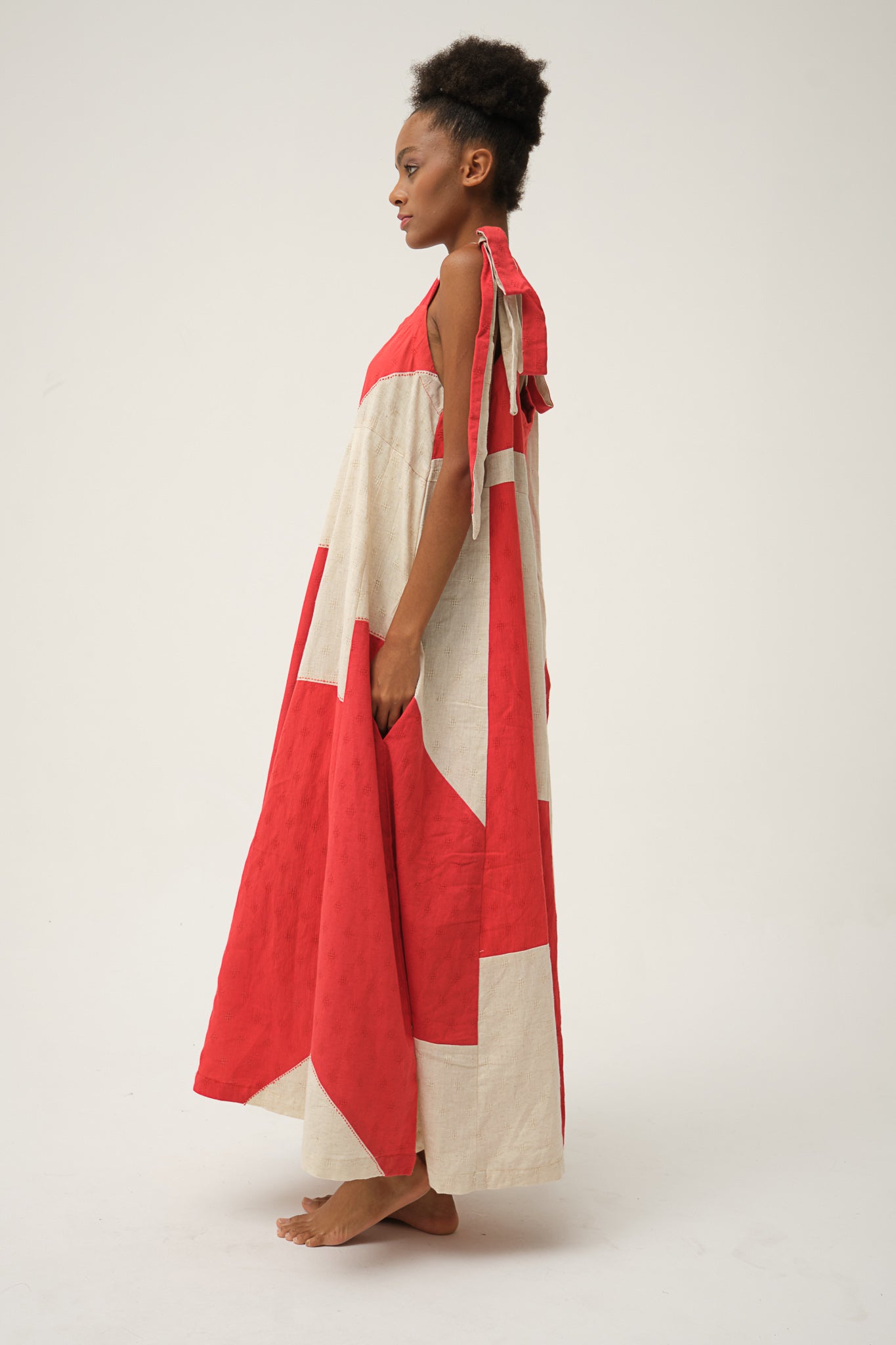 Red Handwoven organic cotton Winnie Dress