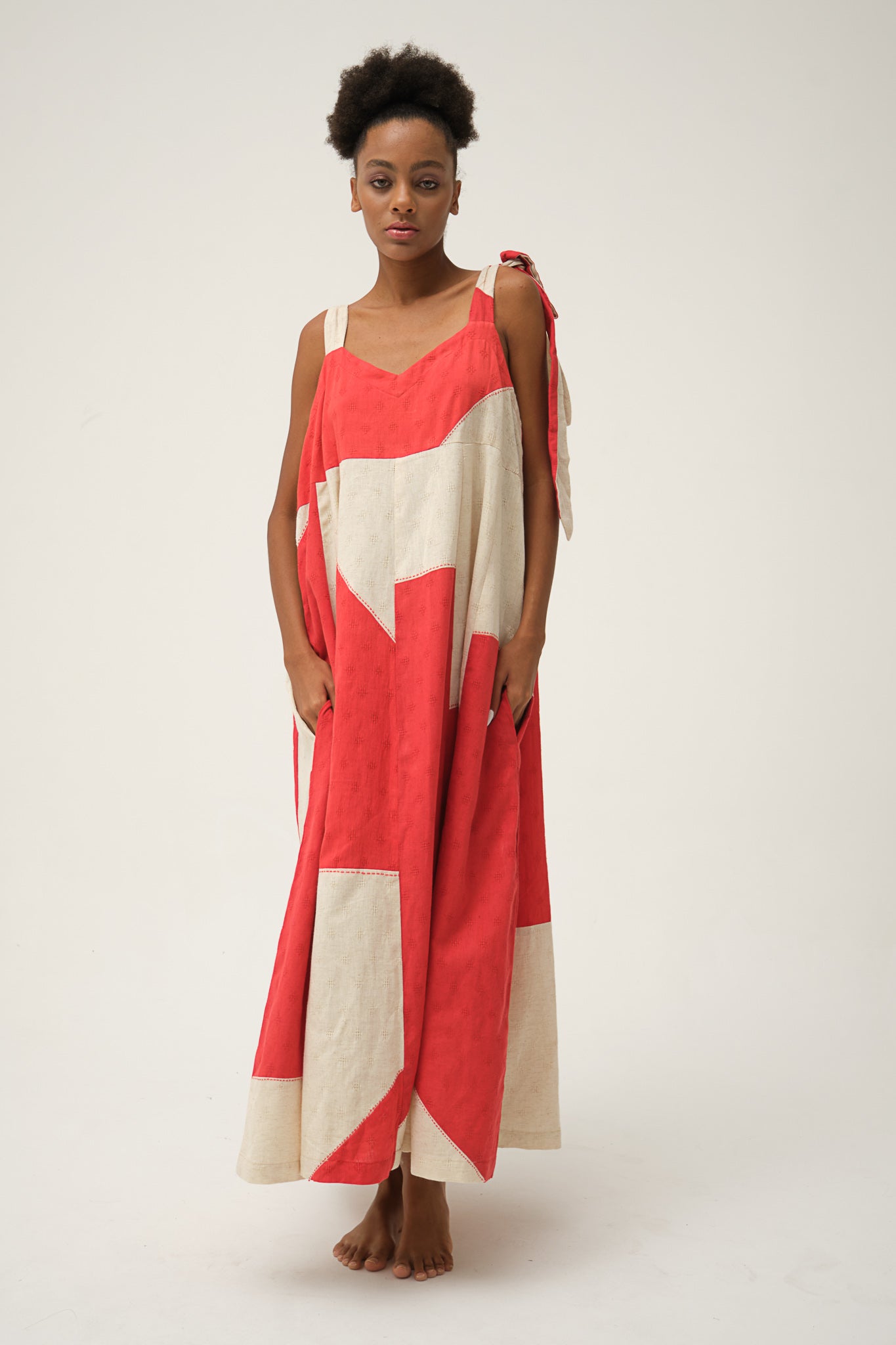 Red Handwoven organic cotton Winnie Dress