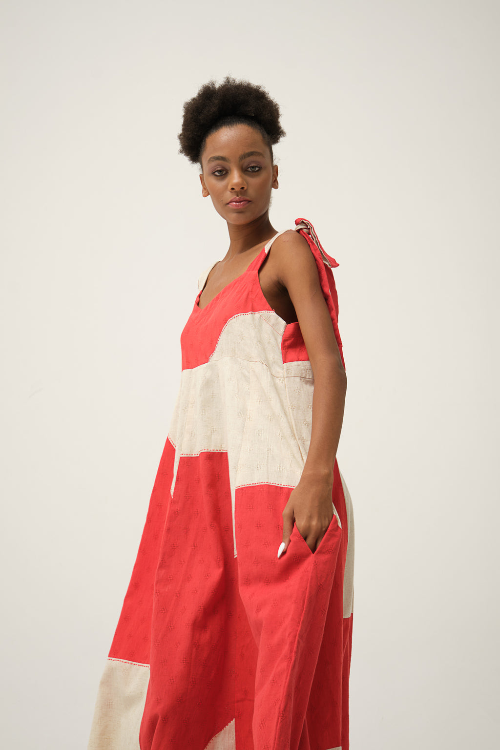 Red Handwoven organic cotton Winnie Dress