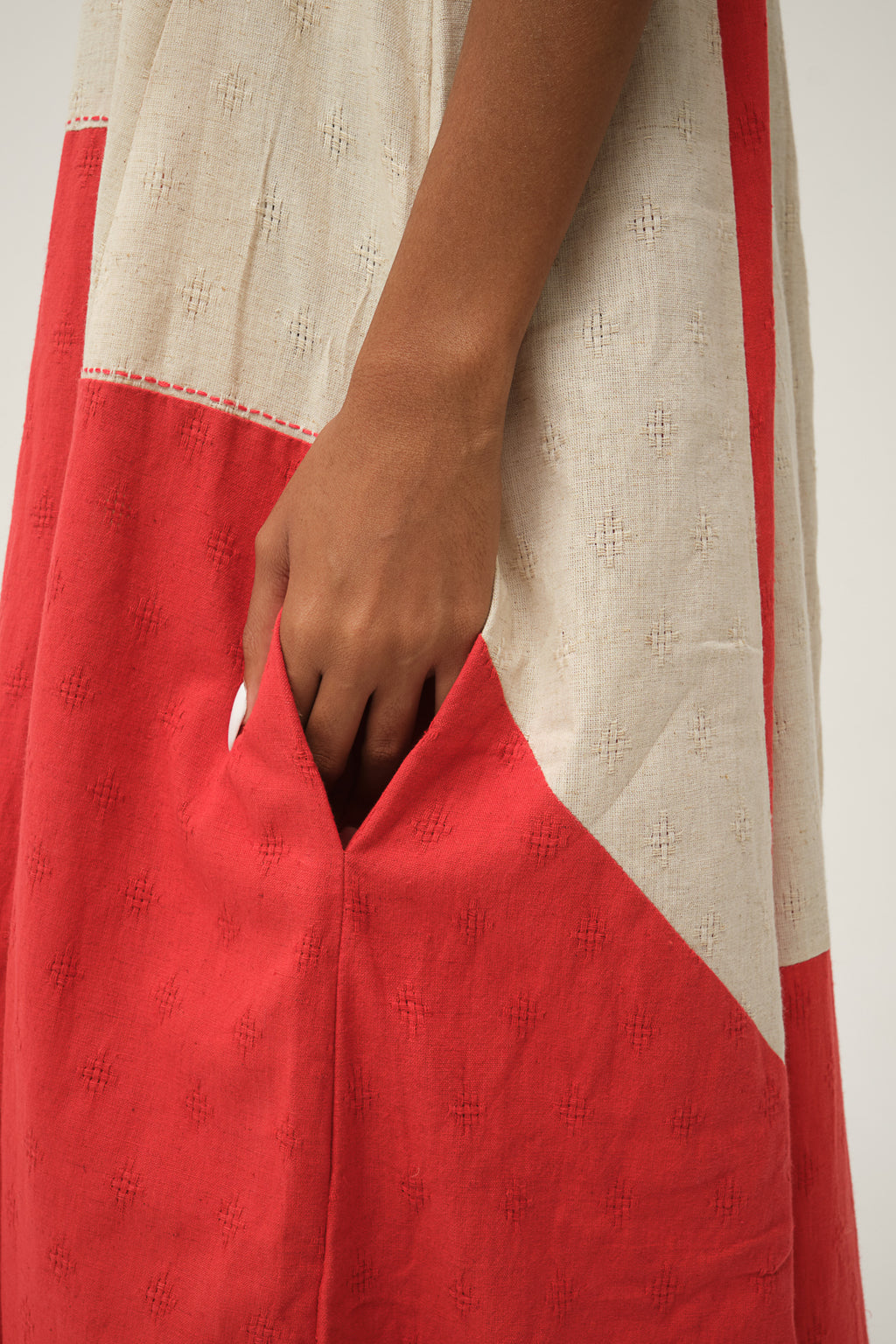 Red Handwoven organic cotton Winnie Dress