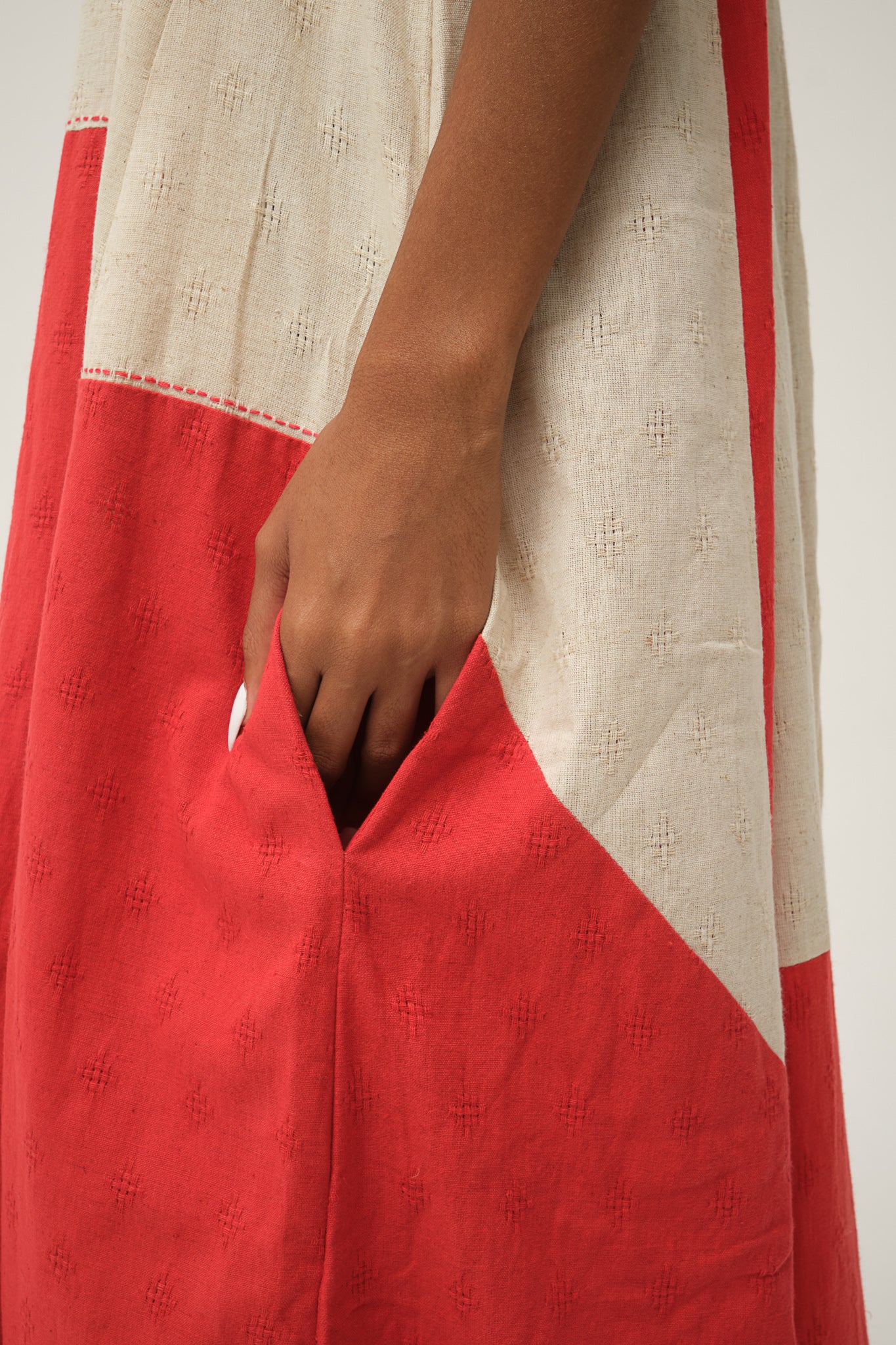 Red Handwoven organic cotton Winnie Dress