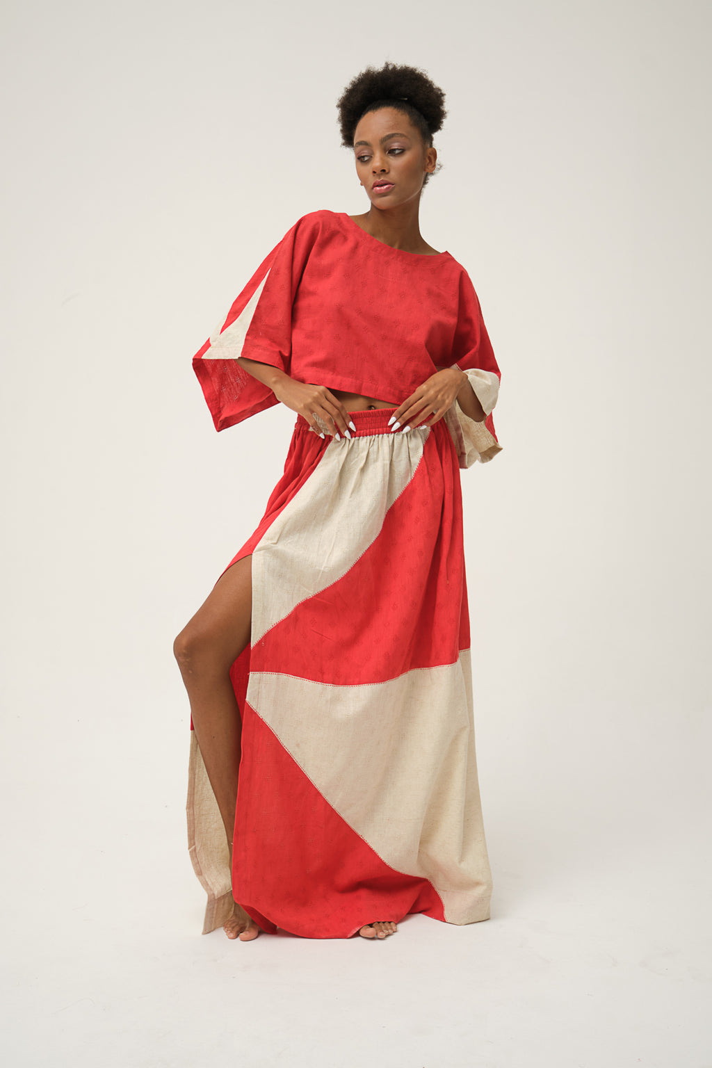 Red Hand-woven Organic Cotton Top and Skirt SIMPSON SET