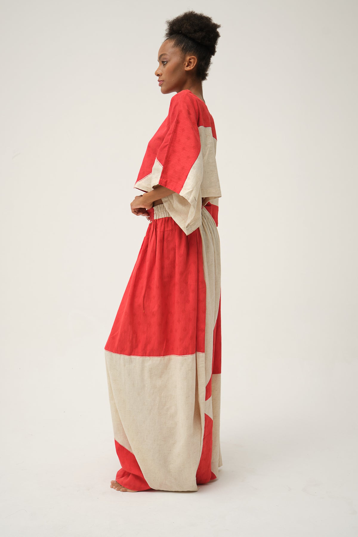 Red Hand-woven Organic Cotton Top and Skirt SIMPSON SET